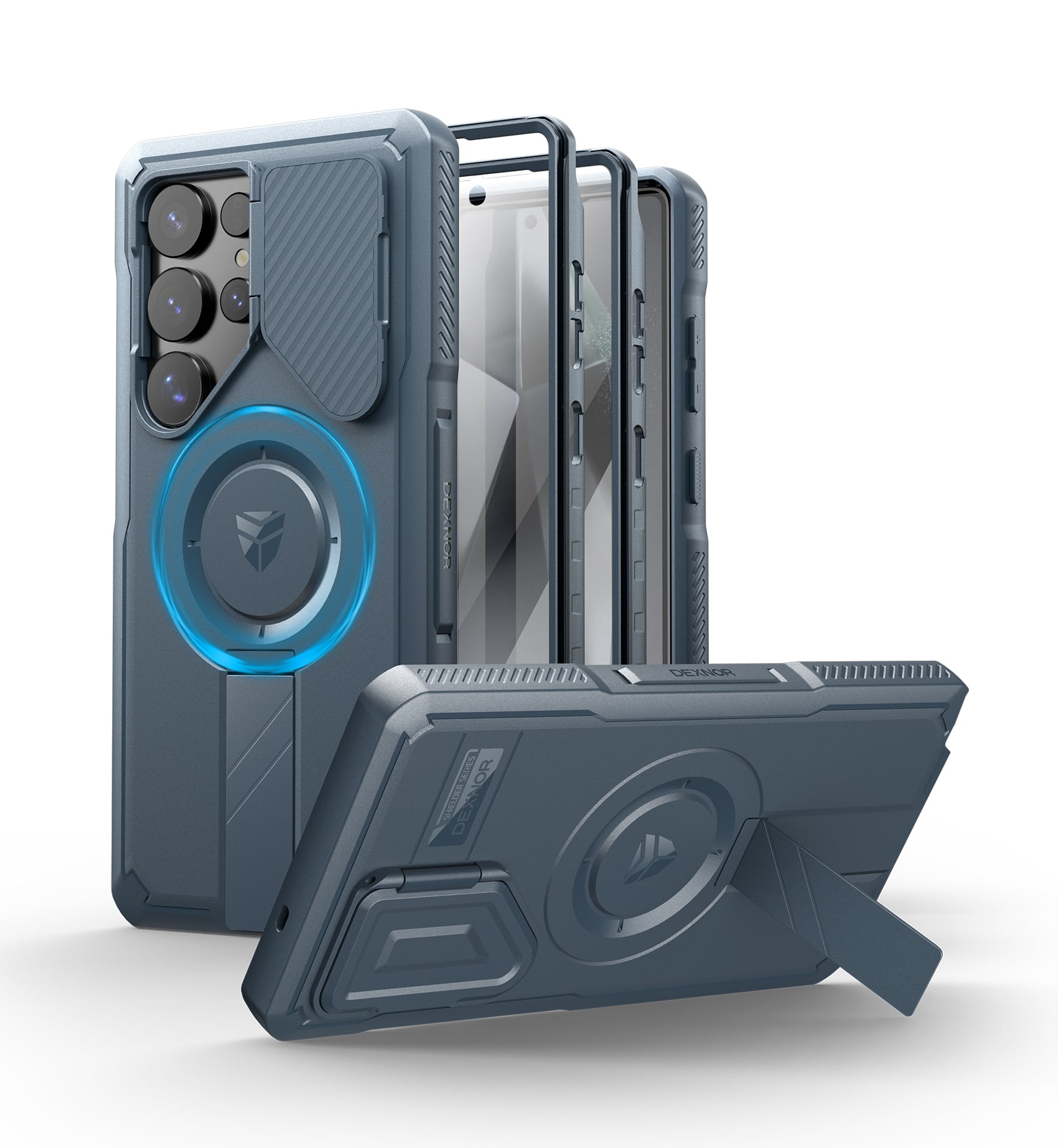 Front. dexnor - Dexnor for Samsung Galaxy S25 Ultra Case with Camera Cover & Adjustable Kickstand & Built-in Screen Protector,Navy Blue - Navy Blue.