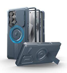 dexnor - for Samsung Galaxy S25 Ultra Case with Camera Cover & Adjustable Kickstand & Built-in Screen Protector - Navy Blue