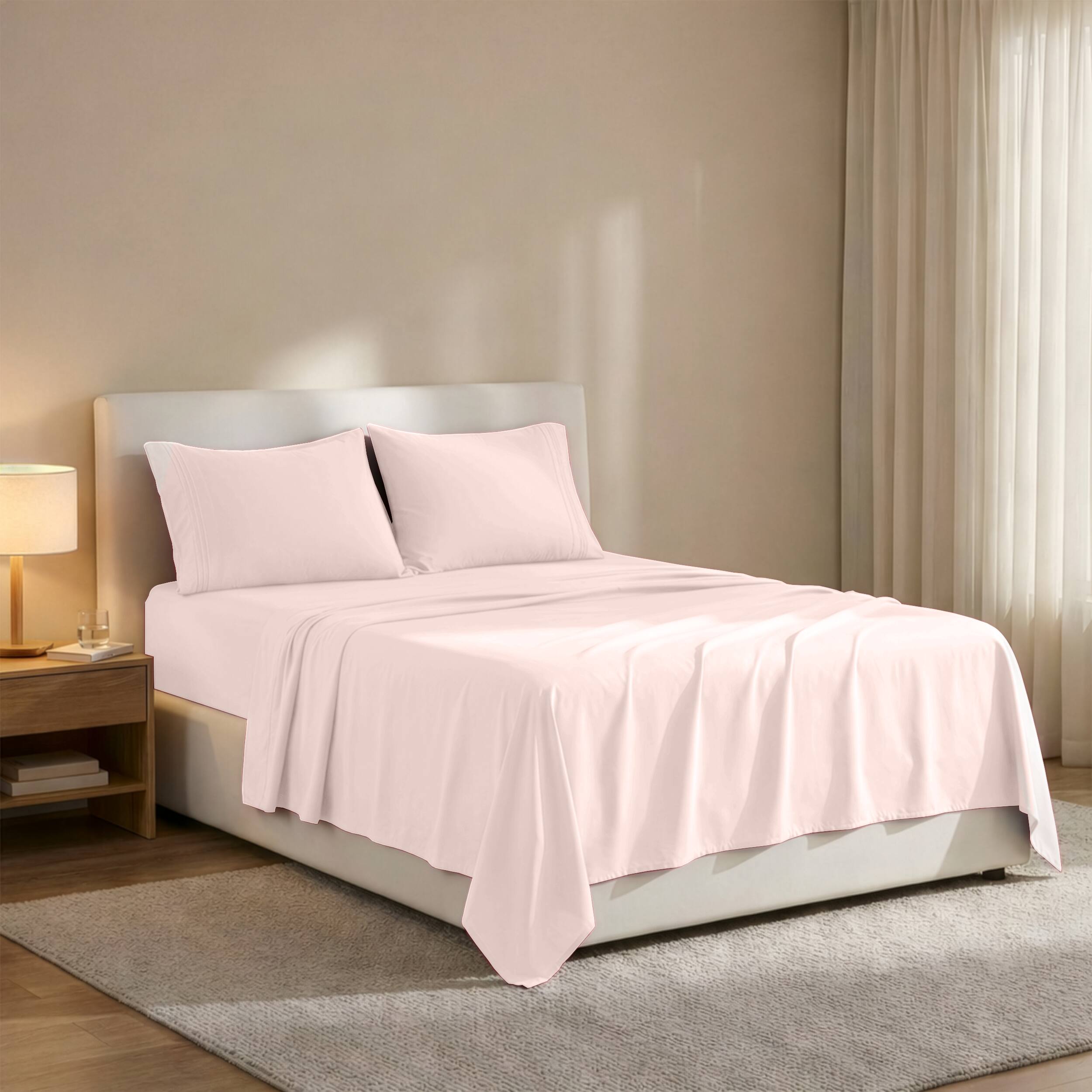 Angle. Lux Decor Collection - 4-Piece Queen Bed Sheet Set, Ultra Soft Microfiber, Deep Pocket, Wrinkle-Resistant, Hypoallergenic, All-Season Comfort - Baby Pink.