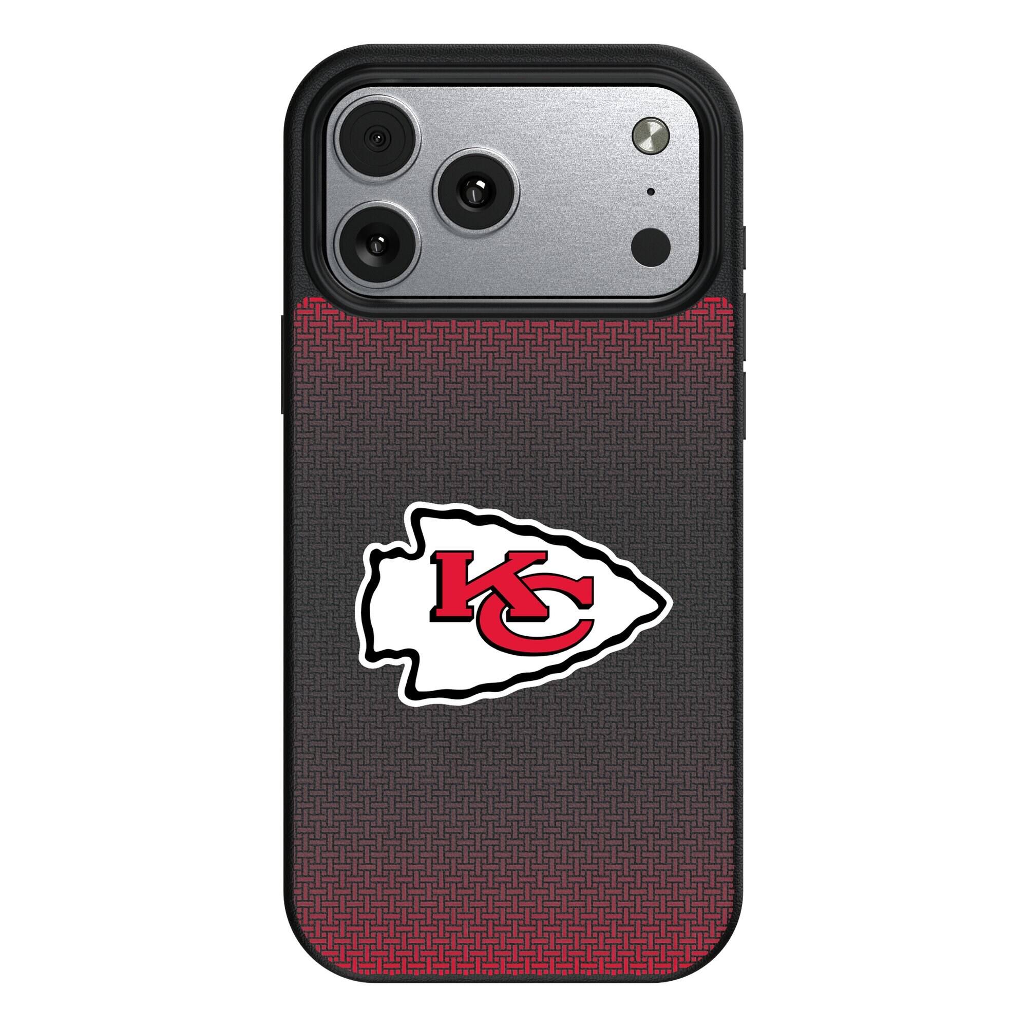 Front. Keyscaper - Kansas City Chiefs Linen Logo iPhone Magnetic Bump Case - 17 Pro - Black.