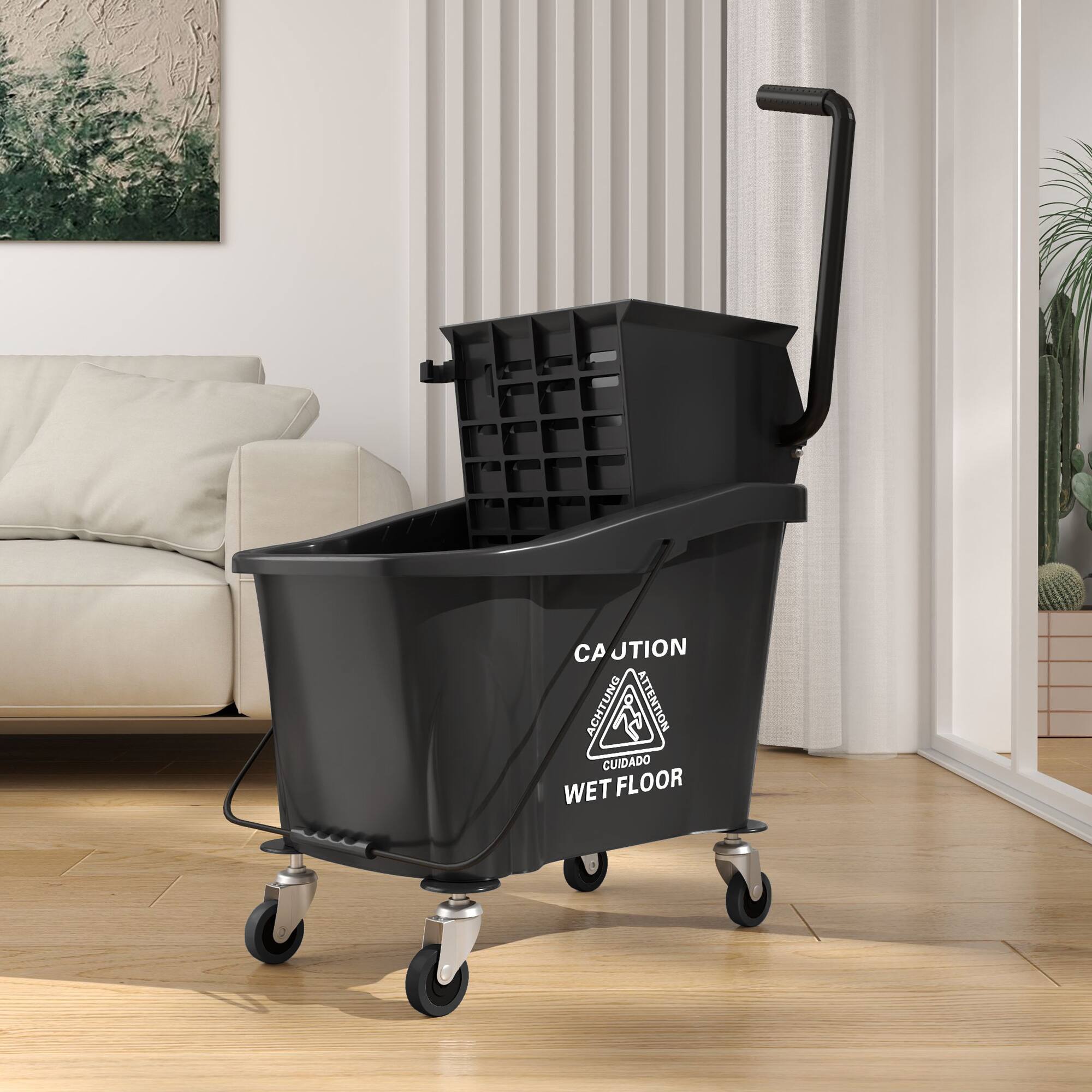 CAUTION, ACHTUNG, ATTENTION, CUIDADO, WET FLOOR