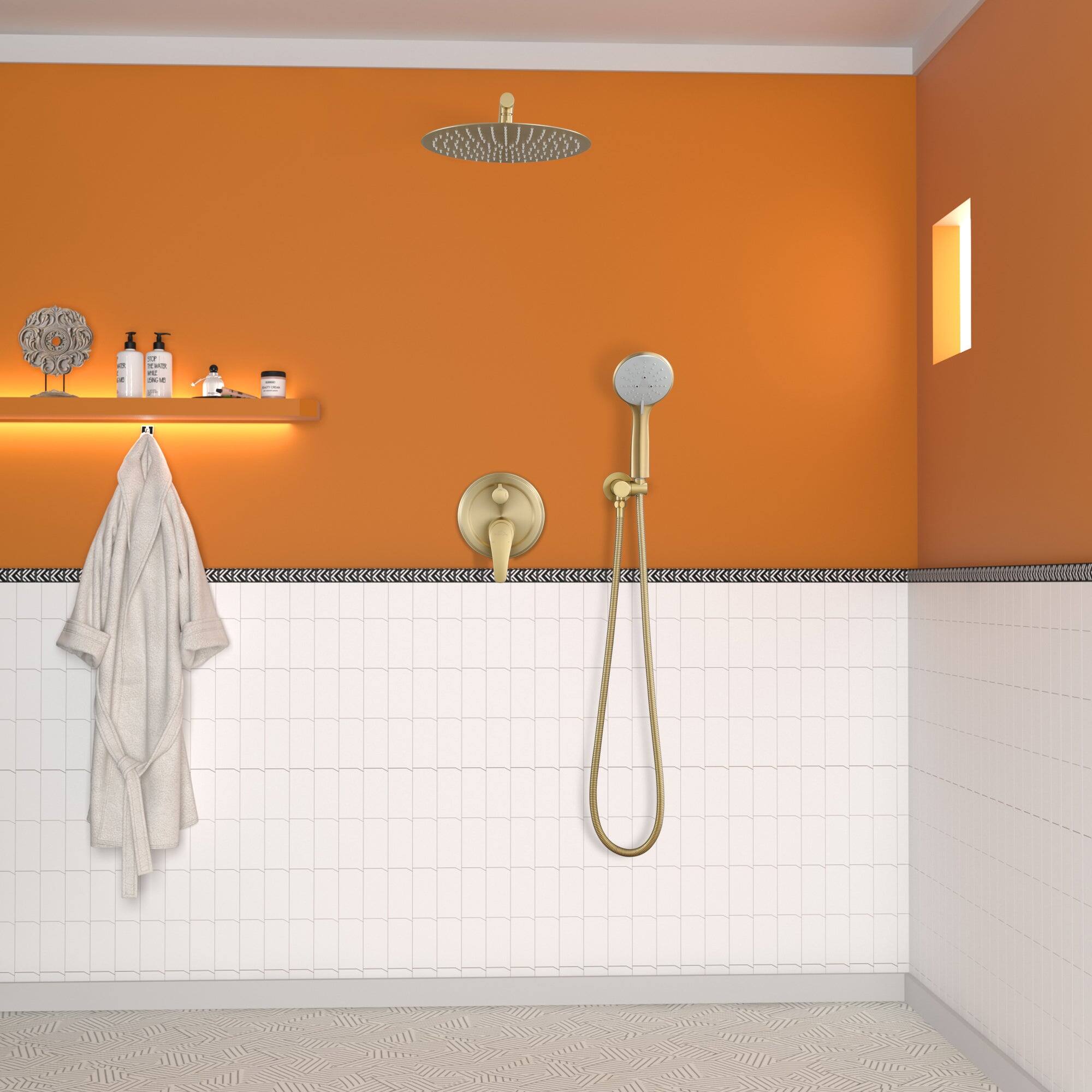 Alt View 4. Boyel Living - 5-Spray Patterns with 2.35 GPM 12 in. Wall Mount Dual Shower Heads with Valve Included in Brushed Gold - Brushed Gold.