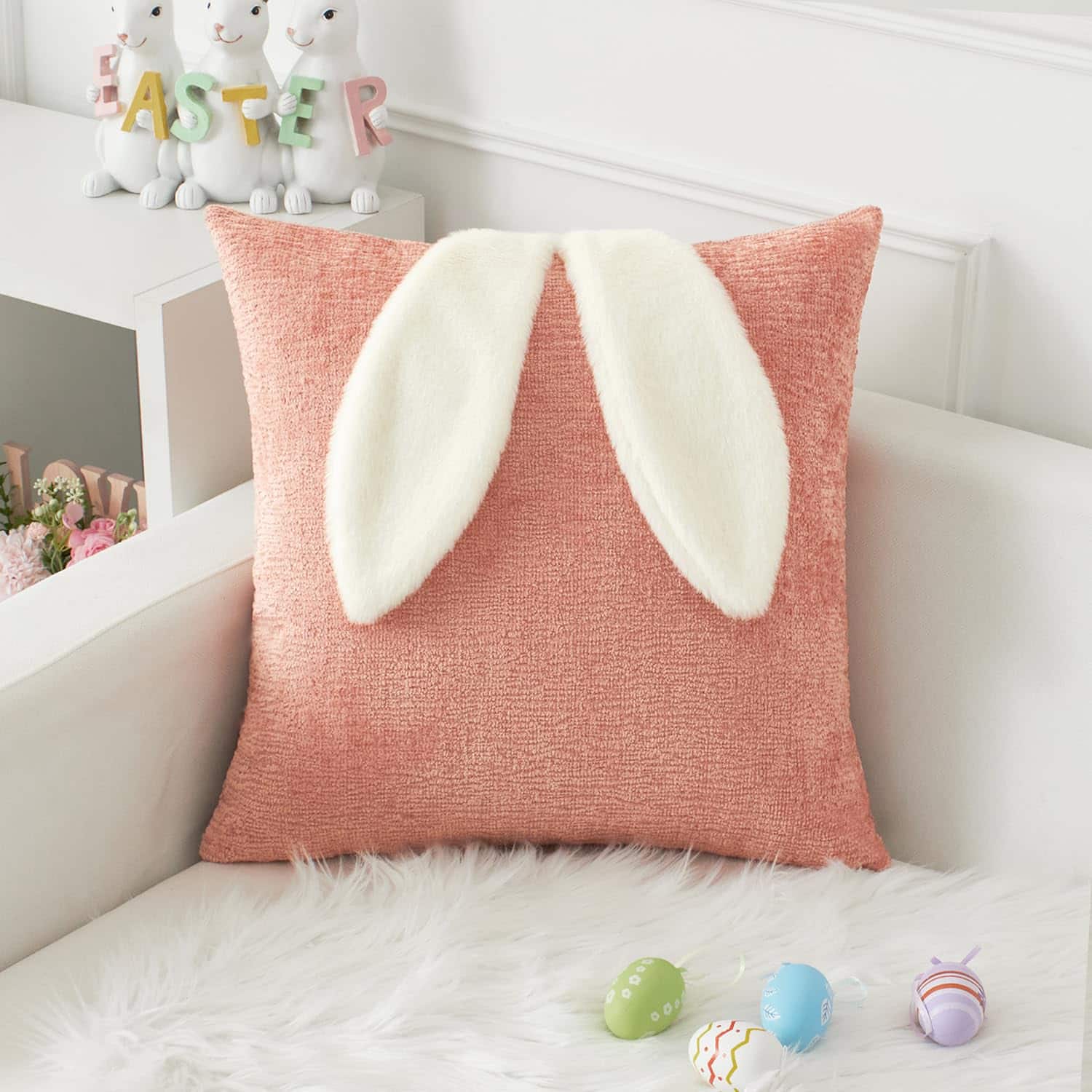 Fabibe - Kevin Textile Soft Rabbit Pattern Pillow Covers 18 X Inch Pack Of 2 Luxury Faux Decorative Throw Pillowcases For - Ears Light Pink-18" x 18" (Pack of 1)