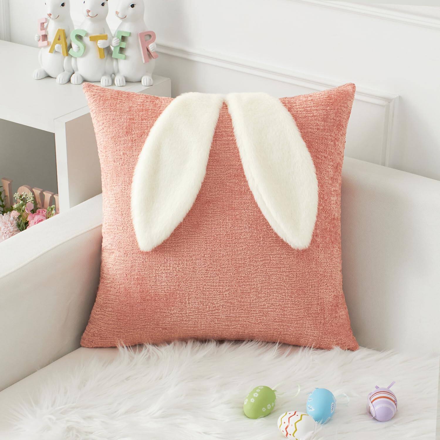 Front. Fabibe - Kevin Textile Soft Rabbit Pattern Pillow Covers 18 X Inch Pack Of 2 Luxury Faux Decorative Throw Pillowcases For - Ears Light Pink-18" x 18" (Pack of 1).