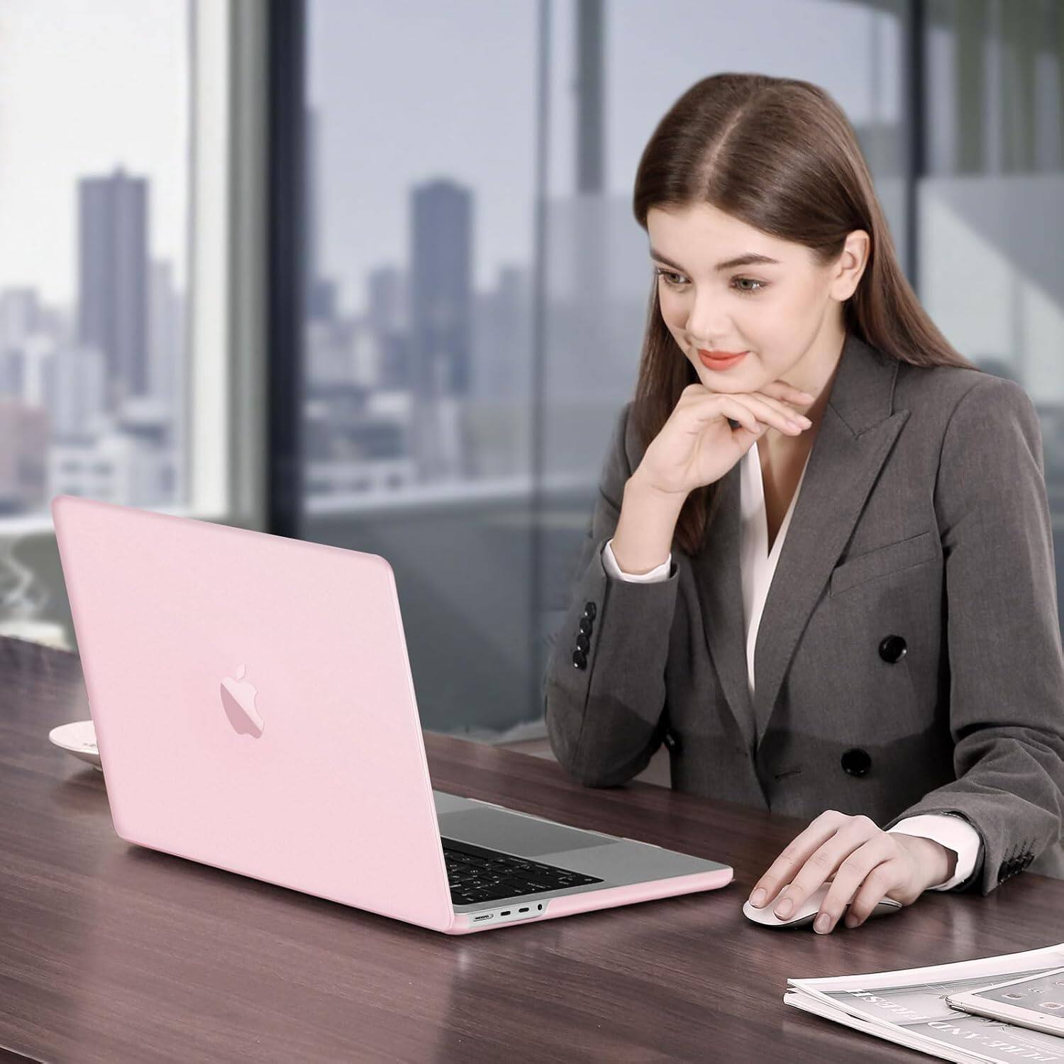 Alt View 2. mosiso - MacBook Pro 14 inch Case for A3427 A3426 A3434 A3112 A3185 A3401 A2918 A2992 A2779 A2442, Matte Hard Case - Baby Pink.