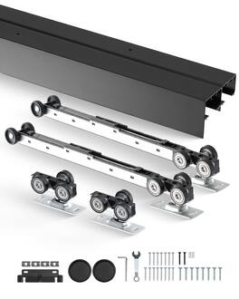 VEVOR - Bypass Door Hardware, 8ft Heavy Duty Bypass Sliding Door Hardware Kit, Aluminum Alloy Sliding Closet Door Hardware Set - Black