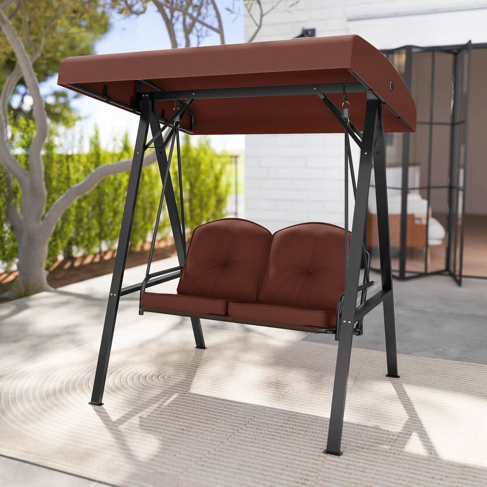 Alt View 3. Costway - Costway 2-Person Outdoor Porch Swing Swing Loveseat with A-Shaped Metal Stand - Brown.