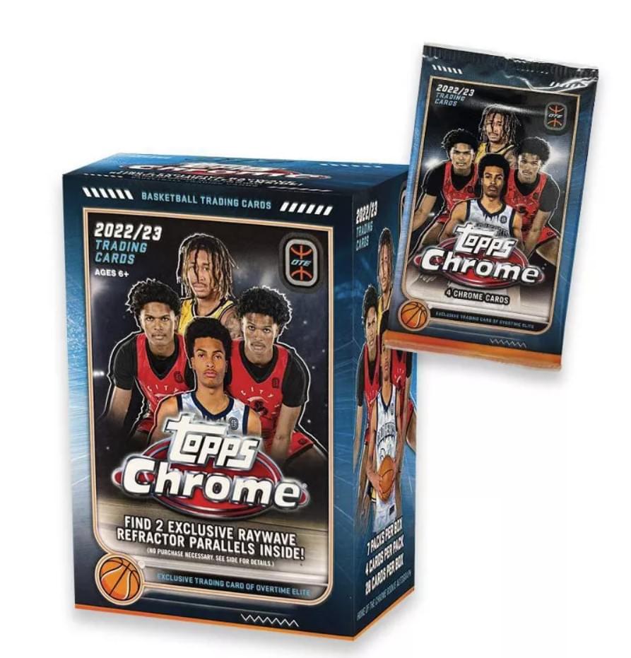 2022/23 Basketball Trading Cards  
Topps Chrome  
Ages 6+  

Find 2 Exclusive Raywave Refractor Parallels Inside!  
Exclusive Trading Card of Overtime Elite  

4 Chrome Cards  
7 Packs Per Box  
30 Cards Per Pack  

OTE Basketball Trading Cards  
2022/23 Trading Cards  
Topps Chrome  
Ages 6+  

Find 2 Exclusive Raywave Refractor Parallels Inside!  
Exclusive Trading Card of Overtime Elite  

4 Chrome Cards  
7 Packs Per Box  
30 Cards Per Pack  

OTE Basketball Trading Cards  
2022/23 Trading Cards  
Topps Chrome  
Ages 6+  

Find 2 Exclusive Raywave Refractor Parallels Inside!  
Exclusive Trading Card of Overtime Elite  

4 Chrome Cards  
7 Packs Per Box  
30 Cards Per Pack  

OTE Basketball Trading Cards  
2022/23 Trading Cards  
Topps Chrome  
Ages 6+  

Find 2 Exclusive Raywave Refractor Parallels Inside!  
Exclusive Trading Card of Overtime Elite  

4 Chrome Cards  
7 Packs Per Box  
30 Cards Per Pack  

OTE Basketball Trading Cards  
202