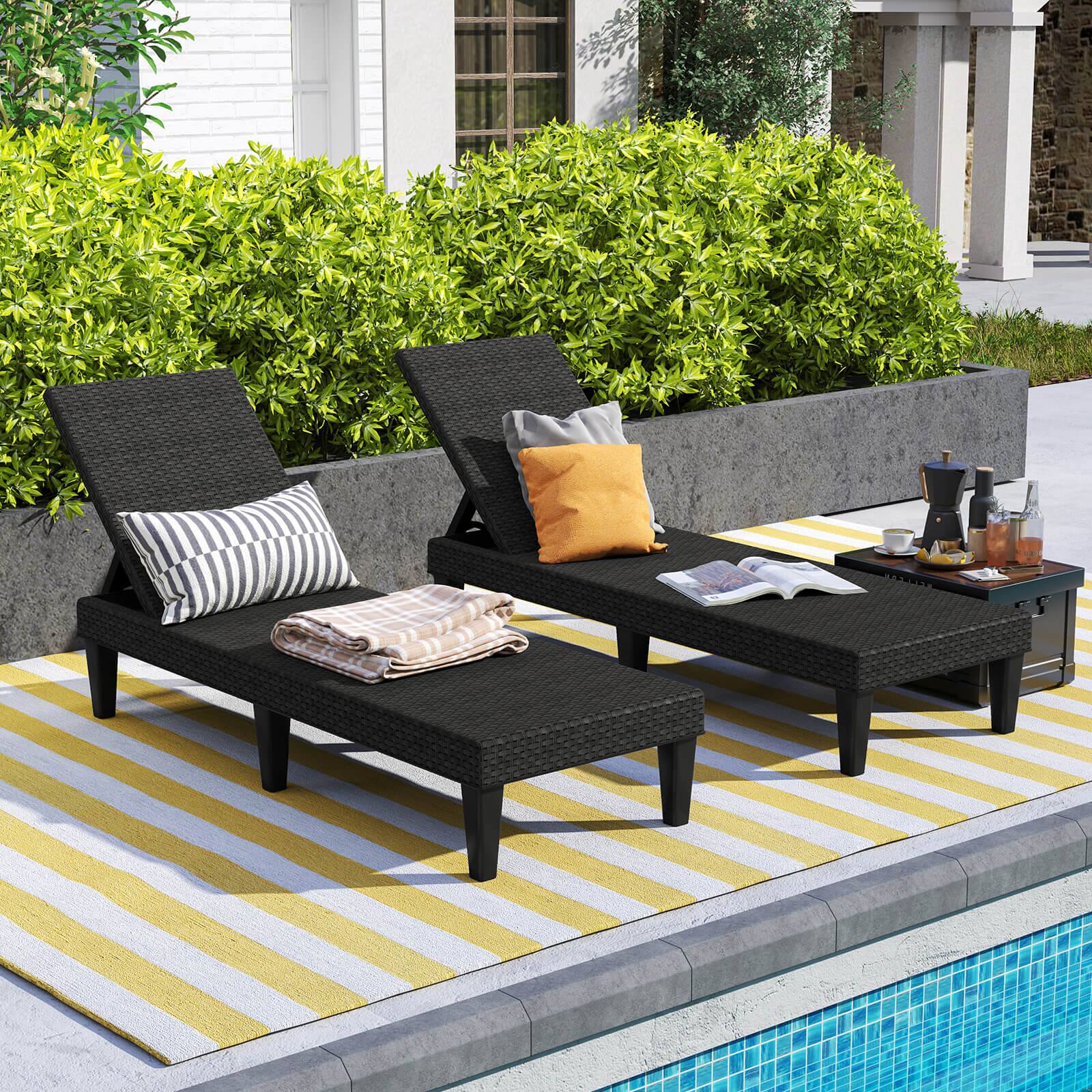 Alt View 3. Costway - Costway 2 PCS Outdoor Chaise Lounger Chair 3-Position Reclining Chair with Waterproof Rattan - Black.