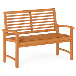 Gymax - Teak Wood Outdoor Garden Bench w/800 lbs Capacity Slatted Backrest Seat Armrests - Yellow
