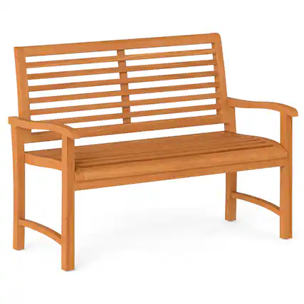 Front. Gymax - Gymax Teak Wood Outdoor Garden Bench w/800 lbs Capacity Slatted Backrest Seat Armrests - Yellow.