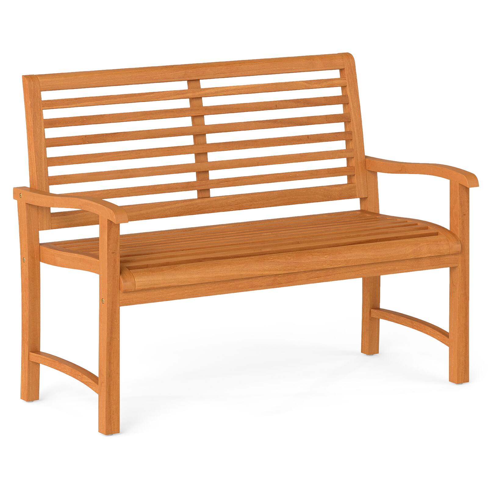 Front. Gymax - Gymax Teak Wood Outdoor Garden Bench w/800 lbs Capacity Slatted Backrest Seat Armrests - Yellow.