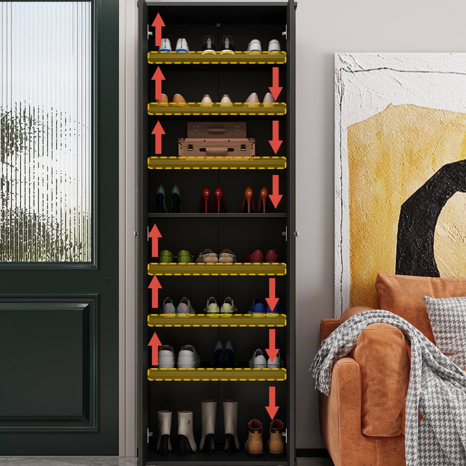 Alt View 9. FUFU & GAGA - Large Capacity Rolling Shoe Cabinet with 360° Swivel Wheels – Durable Family Storage Organizer - Black.