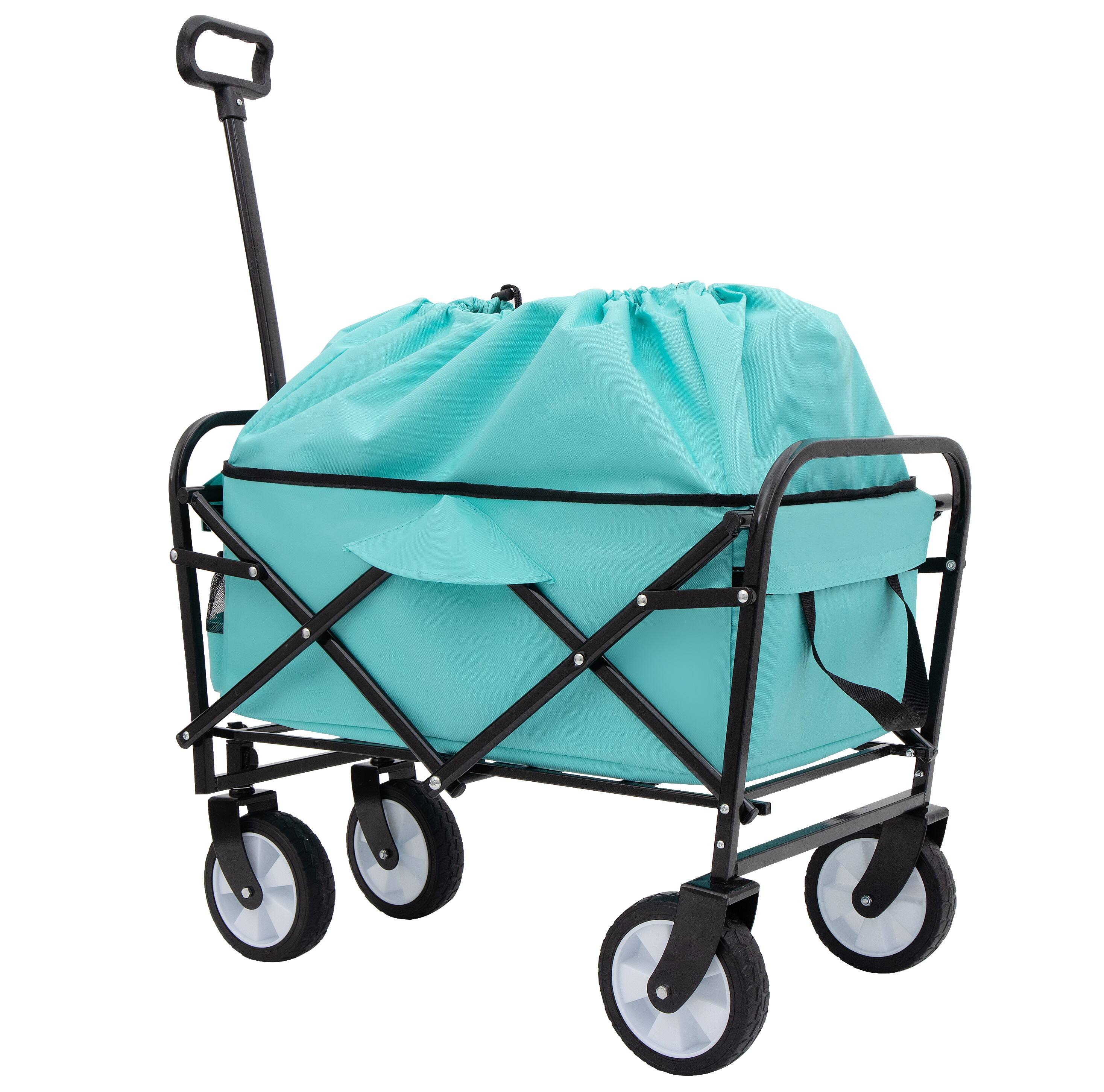 Alt View 4. Mondawe - Extendable Collapsible Wagon Utility Carts w/ 225LBS Capacity, 360° Wheels - Bright Blue.