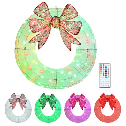 Front. Outsunny - 36in Lighted Christmas Wreath, Dual Color LED, 44 Modes, Daily Timer, Remote, Indoor Outdoor - White.
