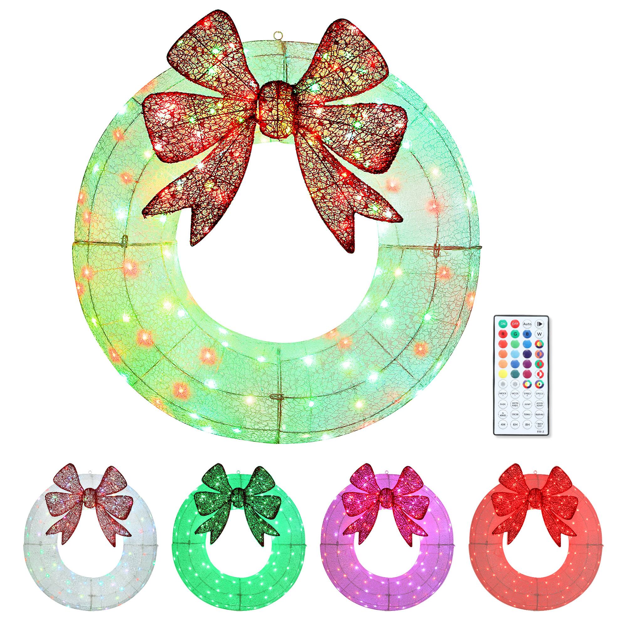 Outsunny - 36in Lighted Christmas Wreath, Dual Color LED, 44 Modes, Daily Timer, Remote, Indoor Outdoor - White