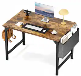 AOITUN - 40 Inch Rustic Desk with Storage Bag & Hook, Small Computer Writing Table for Home Office, Dorm Room & Students - Steel