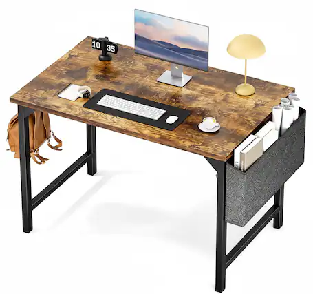 Front. AOITUN - 40 Inch Rustic Desk with Storage Bag & Hook, Small Computer Writing Table for Home Office, Dorm Room & Students - Steel.
