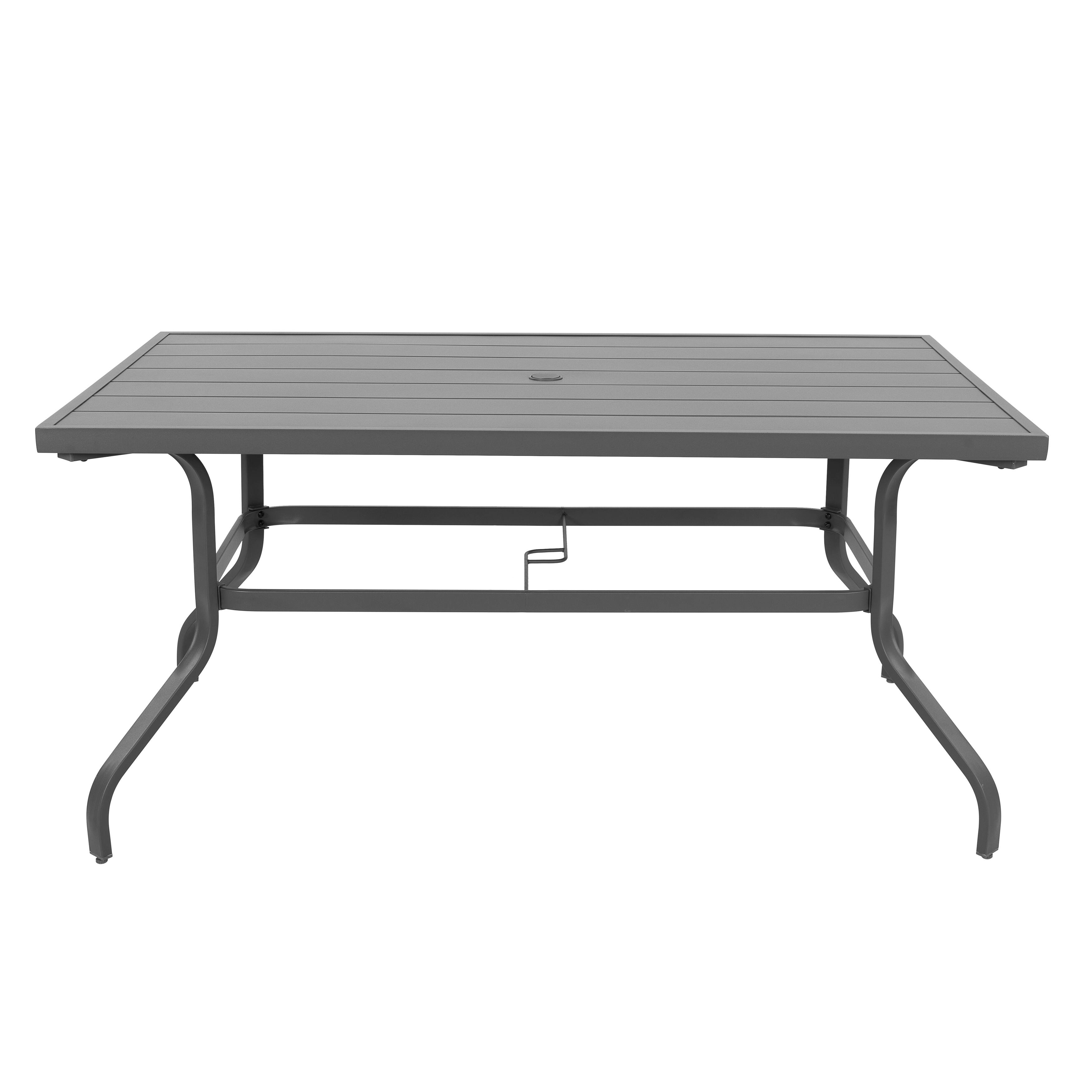 Alt View 5. Nuu Garden - Outdoor Rectangle Powder-coated Iron Dining Table with 1.57'' Umbrella Hole, Slatted Top - Gray.