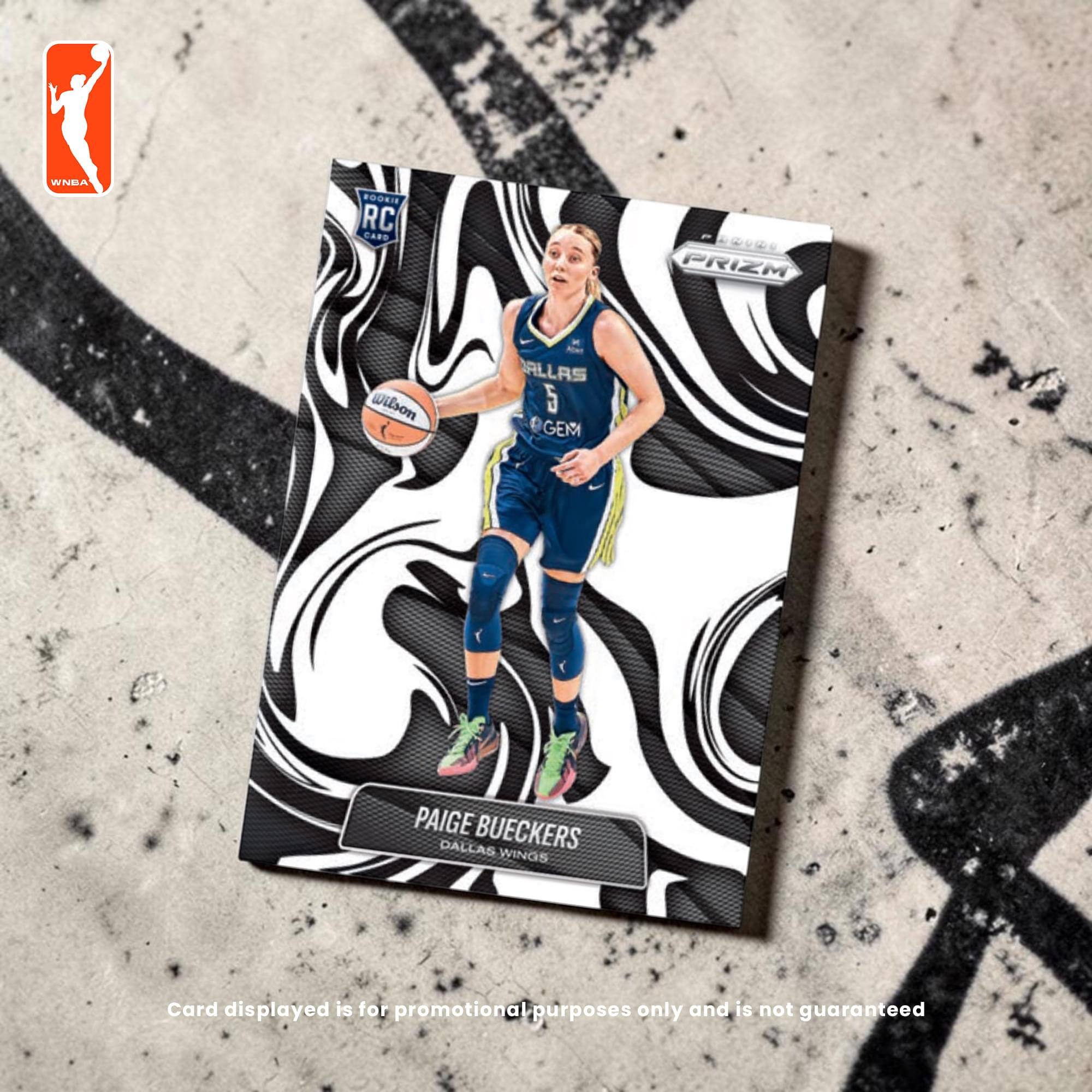 WNBA ROOKIE RC CARD  
PRIZM  
Wilson  
ALL-STAR  
5 GEM  
PAIGE BUECKERS  
DALLAS WINGS  

Card displayed is for promotional purposes only and is not guaranteed