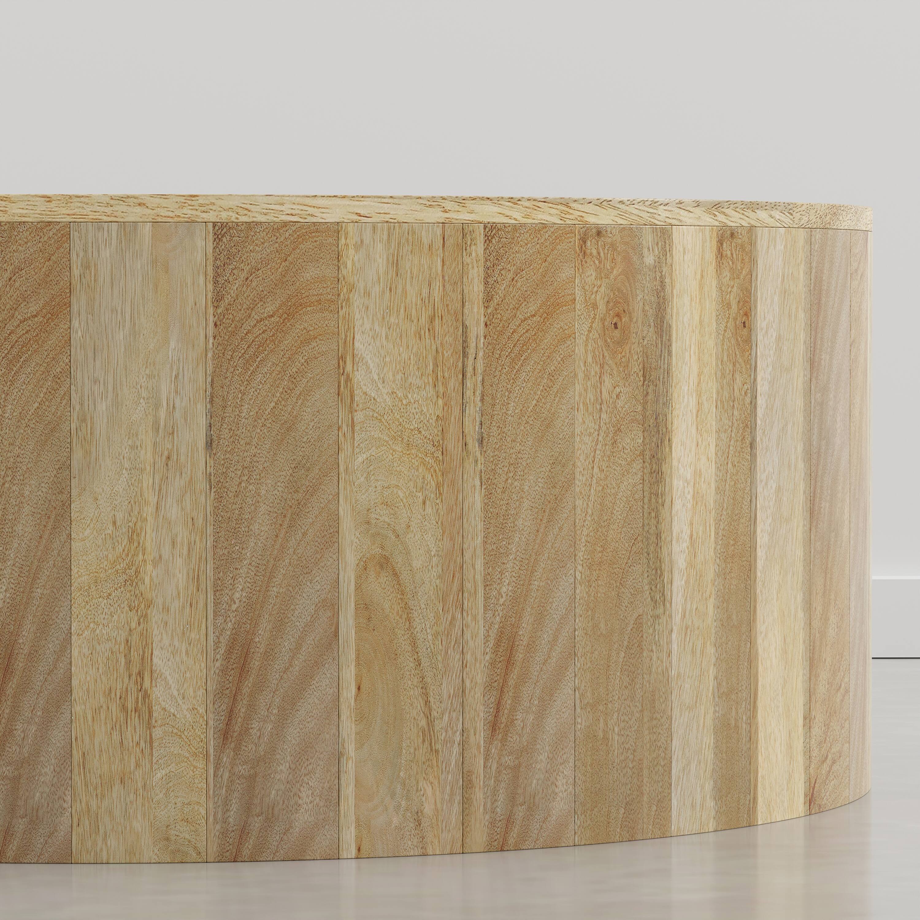 Alt View 4. Simpli Home - Millbury 36 inch Wide Solid Mango Wood Drum Coffee Table, Honey Earthtone - Honey Earthtone.