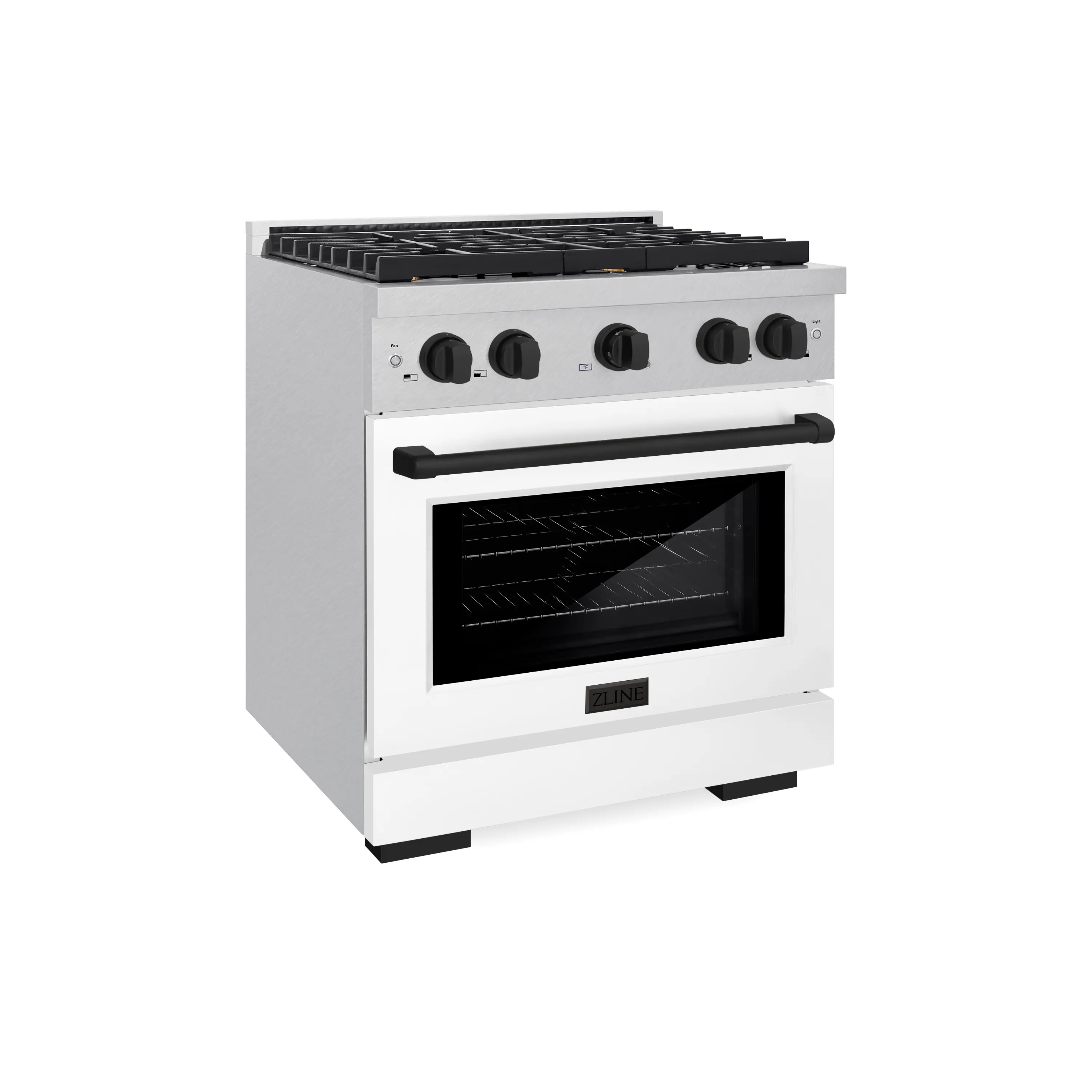 Left. ZLINE - ZLINE Autograph 30 in. Paramount Dual Fuel Range with White and Black Accents (SDRSZ-WM-30-MB) - White.