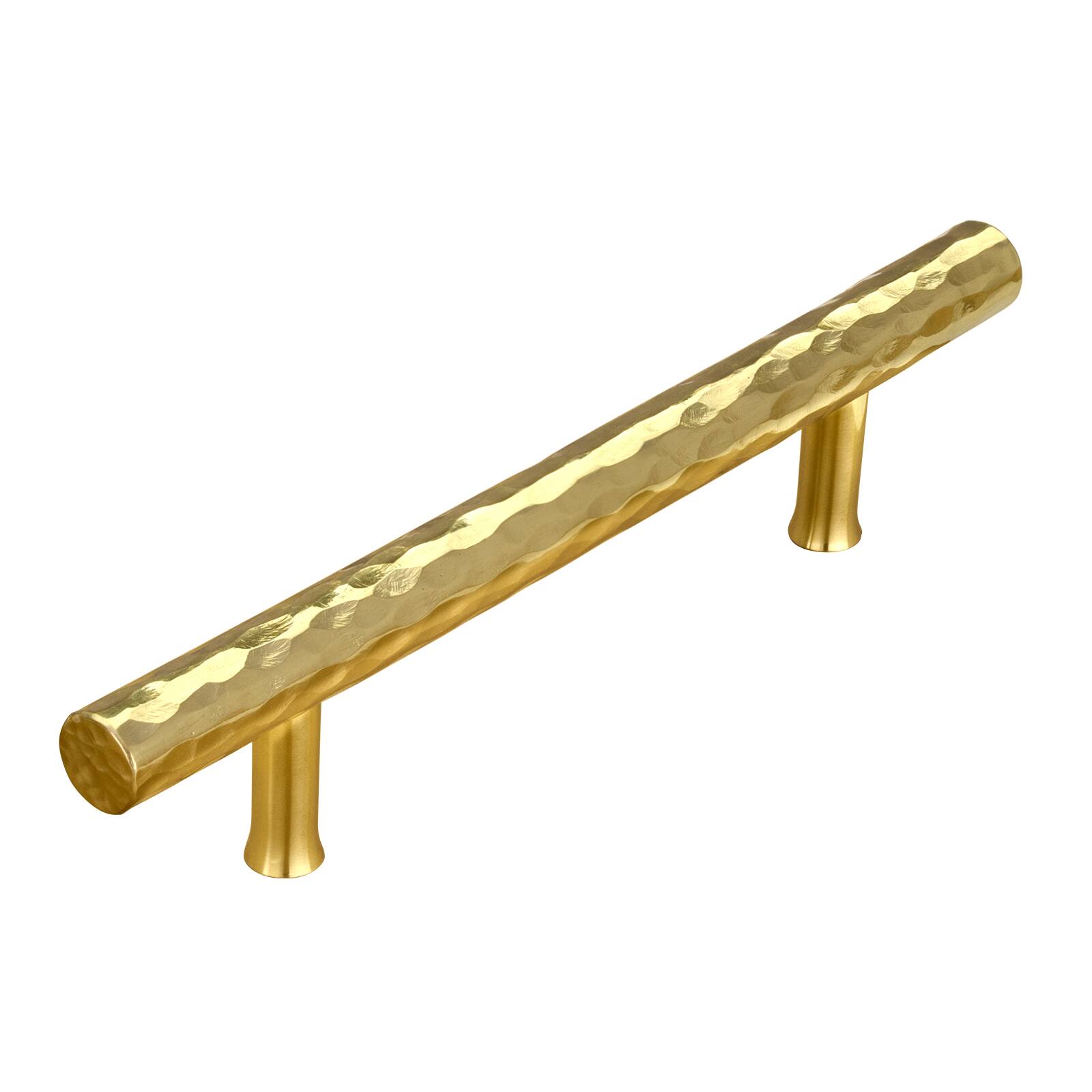 Front. Akicon - Akicon Solid Brass 3-3/4 Inch Hole Center Kitchen Cabinet Handles Drawer Pulls 5-Pack in Polished Gold - Polished Gold.