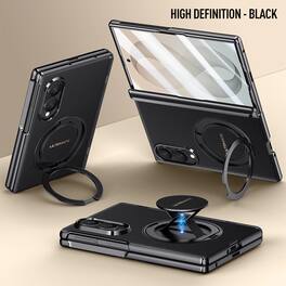 Dteck - Shockproof Case for Samsung Galaxy Z Fold8 with 2-in-1 Stand, Hard PC Magnetic Cover with Built-in HD Screen Film - Black