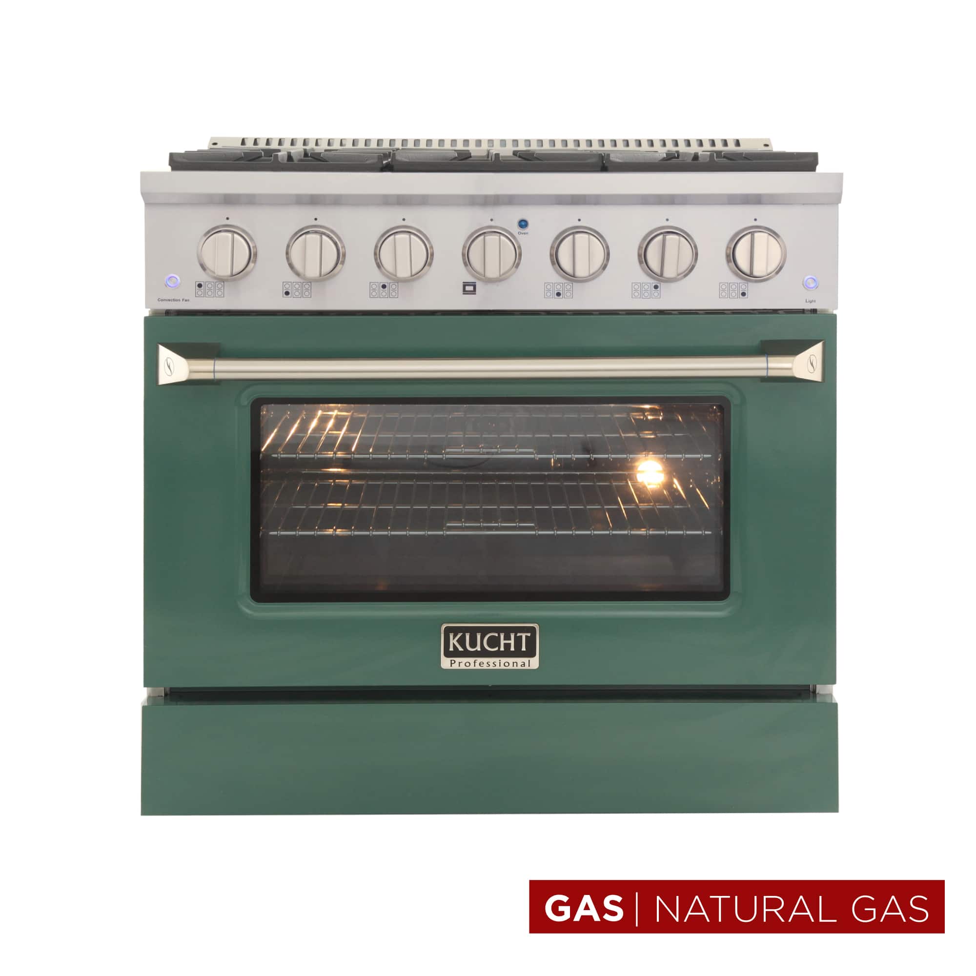 Kucht - 36 in. 5.2 cu. ft. Natural Gas Range with Sealed Burners and Convection Oven in Green - Green