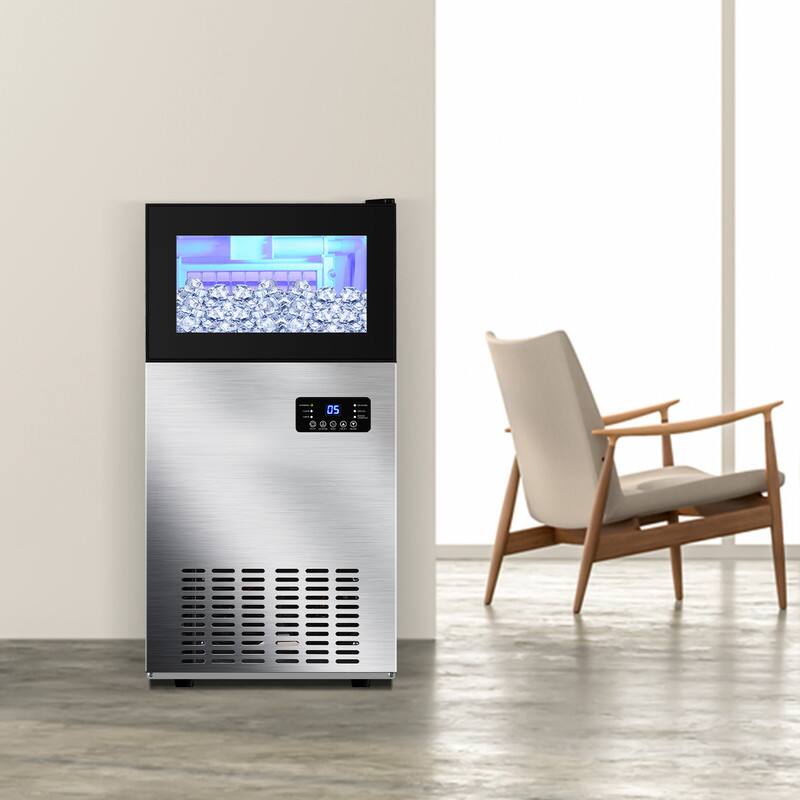 Alt View 1. HOOURE - Commercial Built-in or Freestanding Ice Maker 160Lbs/24H with 35Lbs Ice Capacity, 63Pcs Ice Cubes, Stainless Steel - Stainless steel.