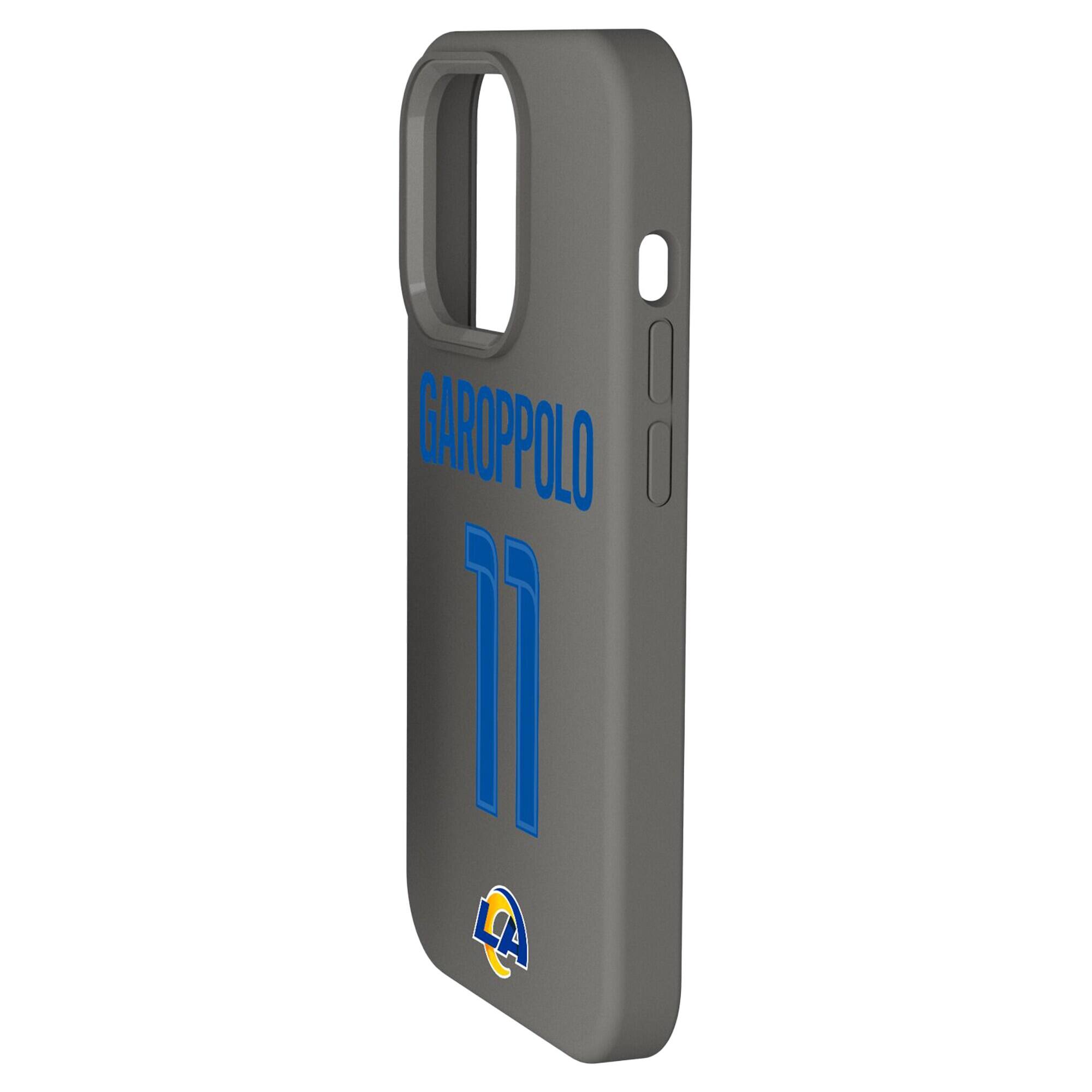 Alt View 1. Keyscaper - Jimmy Garoppolo Gray Los Angeles Rams Ready Soft Touch iPhone Case - 14 Plus - Gray.