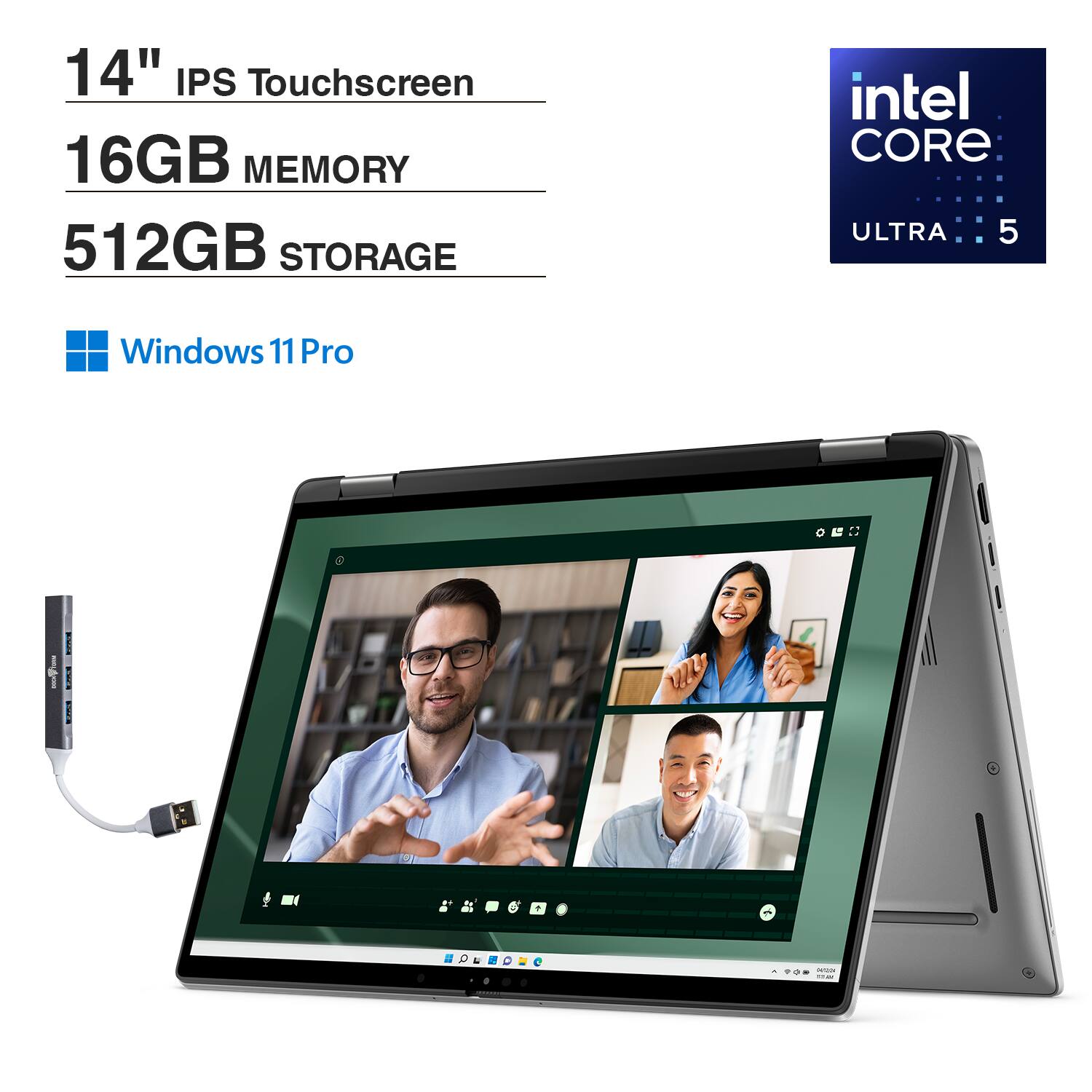 Dell - Latitude 7450 2-in-1 Laptop 14" Touch FHD+ Display (Intel Ultra 5-135U, 16GB LPDDR5X, 512GB SSD, Win 11 Pro) w/USB Hub - Smoke Gray