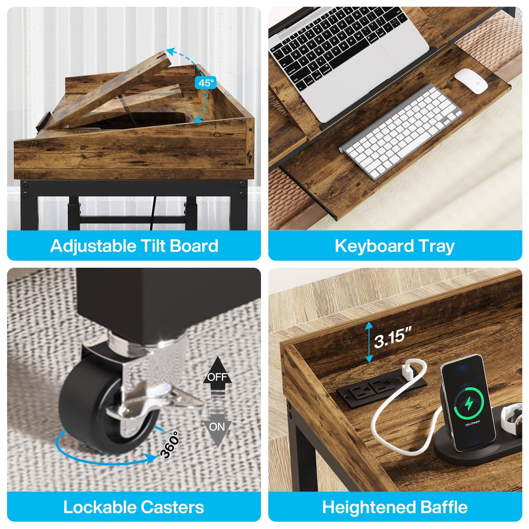 1
I : a
. I 1 I 9 1 4 5
I 1 x 1 - F / 5 4 I 1 F : 6 . 1 % 5 - 5 4
1 a i - . 6 . 4 N
1 -
45

Adjustable Tilt Board
Keyboard Tray
OFF
3.15"
ON 360 Lockable Casters
755-Dwided Heightened Baffle
