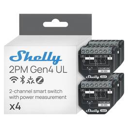 Shelly - 2PM Gen4 UL, Smart 2-channel Relay Switch with Power Metering, Wi-Fi, Matter, Home Automation, No Hub- 4 pack - Black