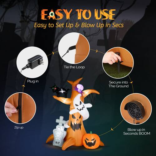 EASY TO USE  
Easy to Set Up & Blow Up in Secs  
Tie the Loop  
Plug in  
Secure into The Ground  
Zip up  
Blow up in Seconds BOOM