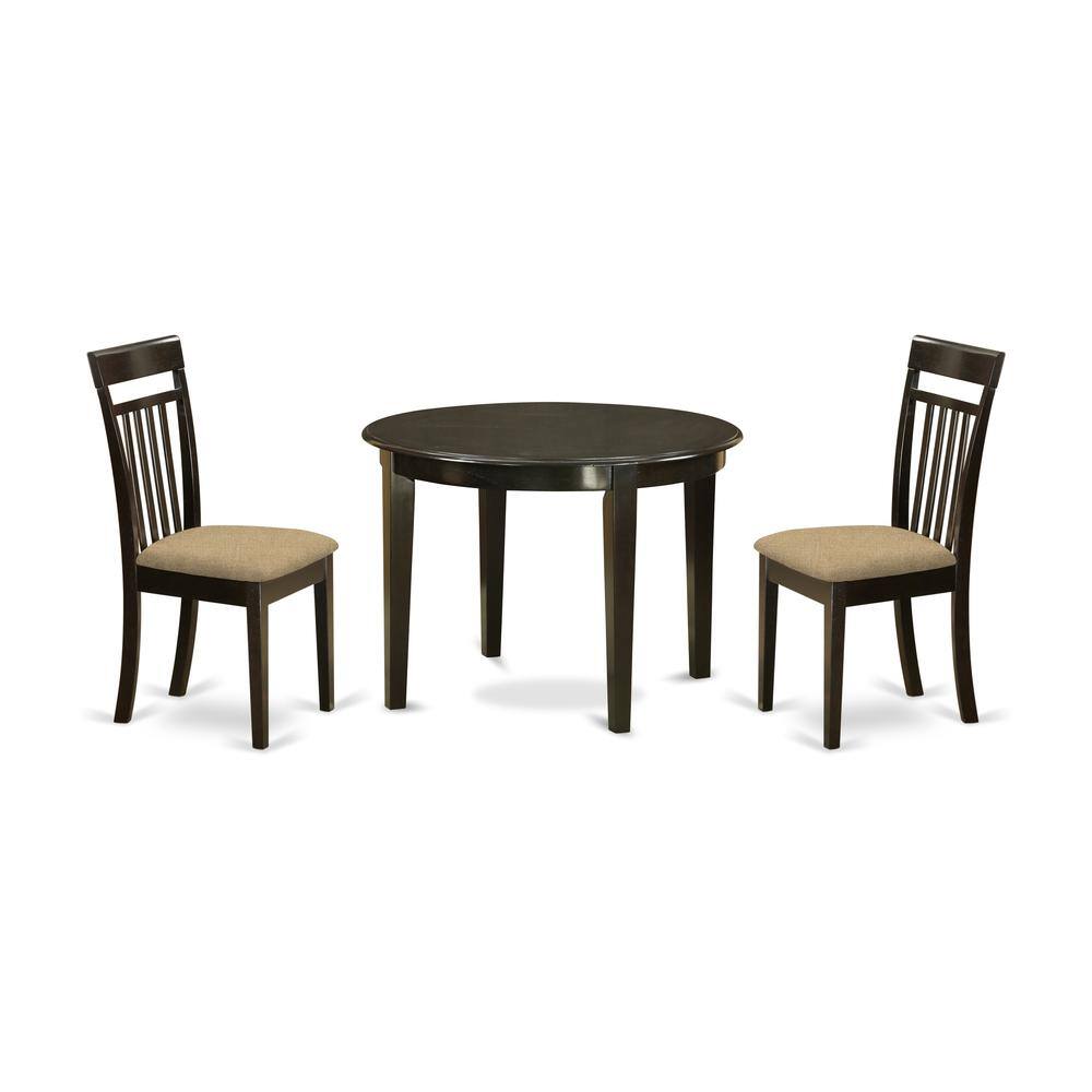 Back. East West Furniture - BOCA3-CAP-C 3 PC Kitchen nook Dining set-round Table and 2 Dining Chairs - Cappuccino.