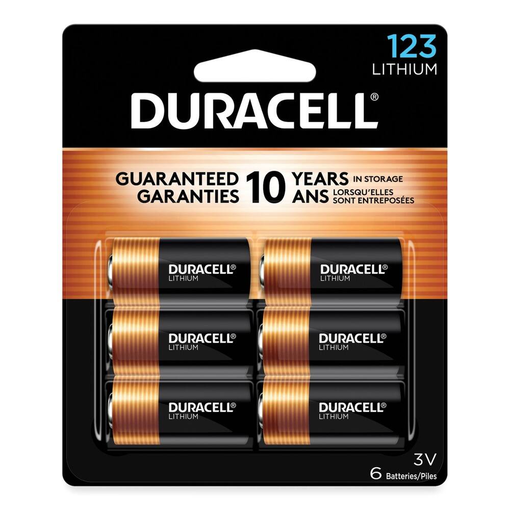123 LITHIUM
DURACELL
GUARANTEED 10 YEARS IN STORAGE
GARANTIES 10 ANS LORSQU'ELLES SONT ENTREPOSÉES
DURACELL LITHIUM
DURACELL LITHIUM
DURACELL LITHIUM
DURACELL LITHIUM
DURACELL LITHIUM
DURACELL LITHIUM
3V
6 Batteries/Piles