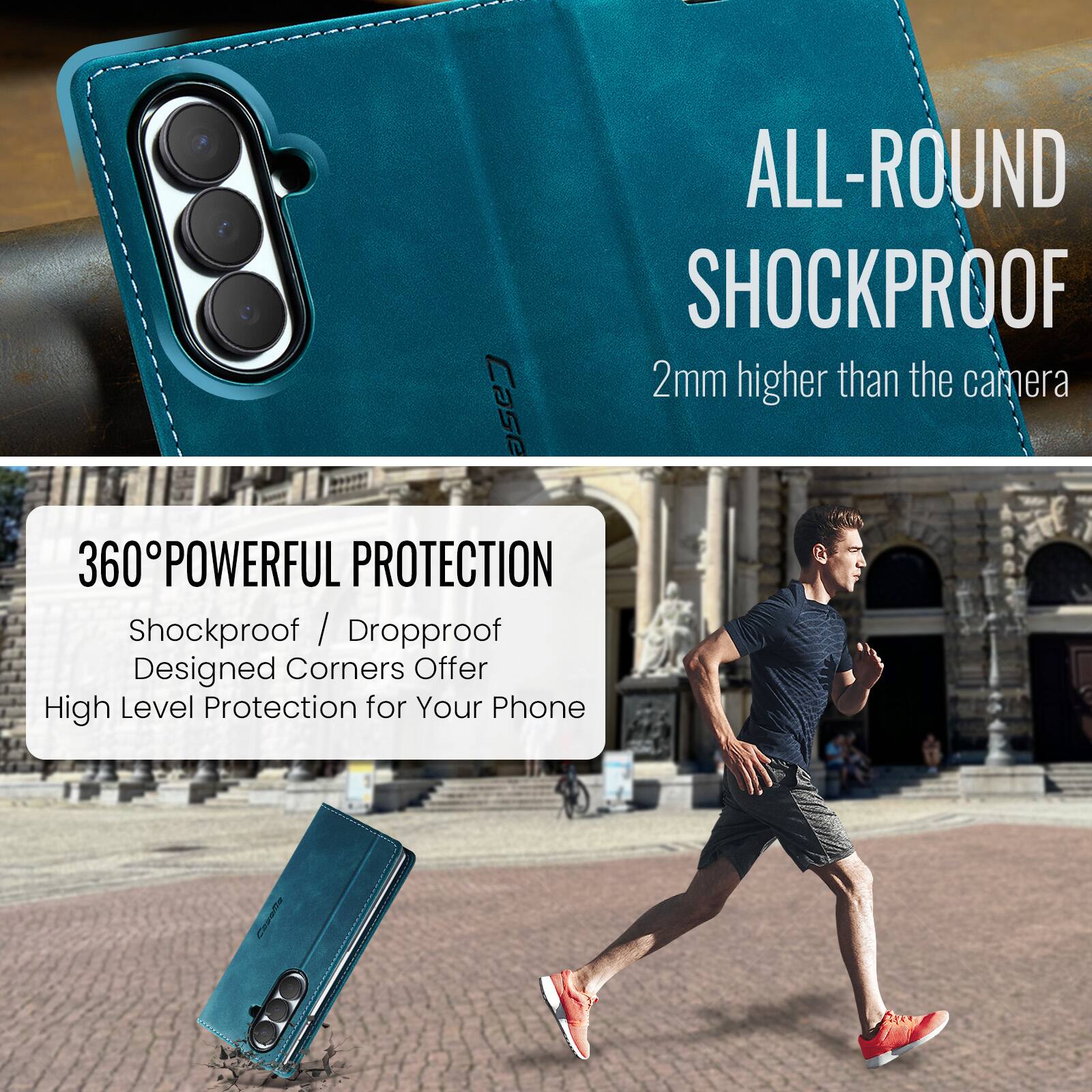 ALL-ROUND SHOCKPROOF  
2mm higher than the camera  

360° POWERFUL PROTECTION  
Shockproof / Dropproof  
Designed Corners Offer High Level Protection for Your Phone