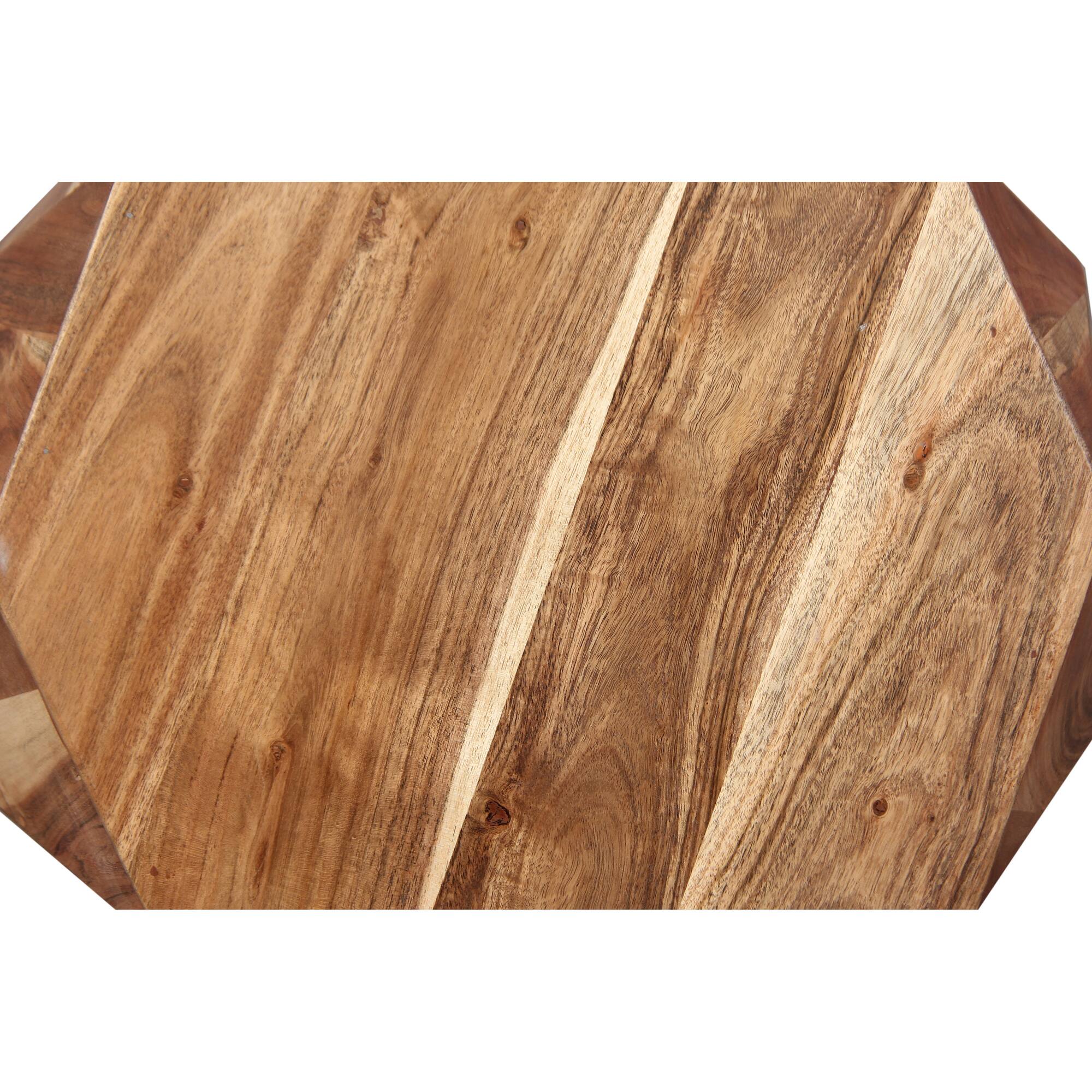 Alt View 4. Manhattan Lane - 22 Inch Artisanal End Side Table, Multifaceted Solid Acacia Wood, Octagon Top - Brown.