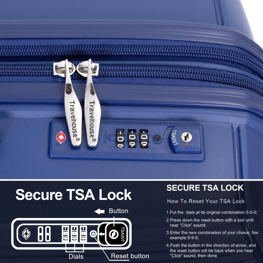 Secure TSA Lock

Button
Dials
Reset button

SECURE TSA LOCK

How To Reset Your TSA Lock

1. Put the dials at its original combination 0-0-0;
2. Press down the reset button with a tool until you hear "Click" sound;
3. Enter the new combination of your choice, for example: 9-9-9;
4. Push the button in the direction of the arrow, and the reset button will be back when you hear "Click" sound, then done.