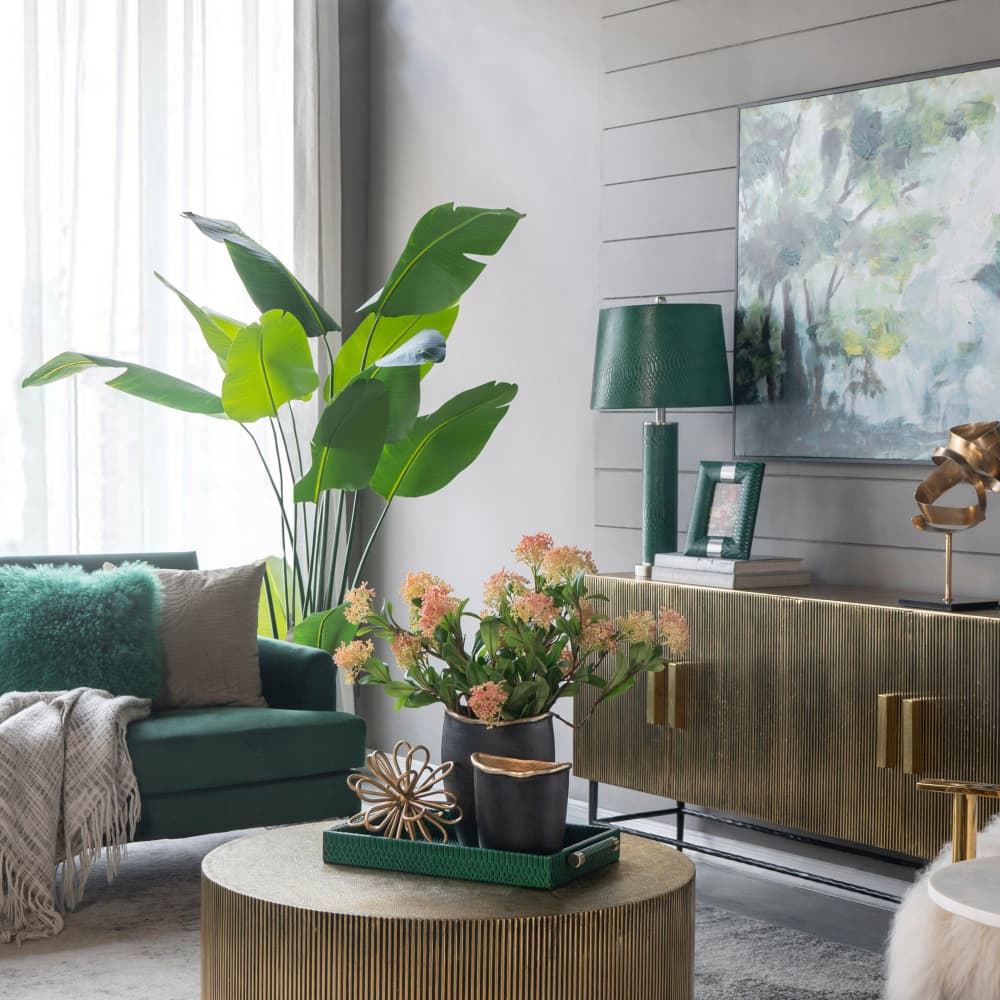 Alt View 1. Luckbyte - 14x14x27 Inch Leather Table Lamp.