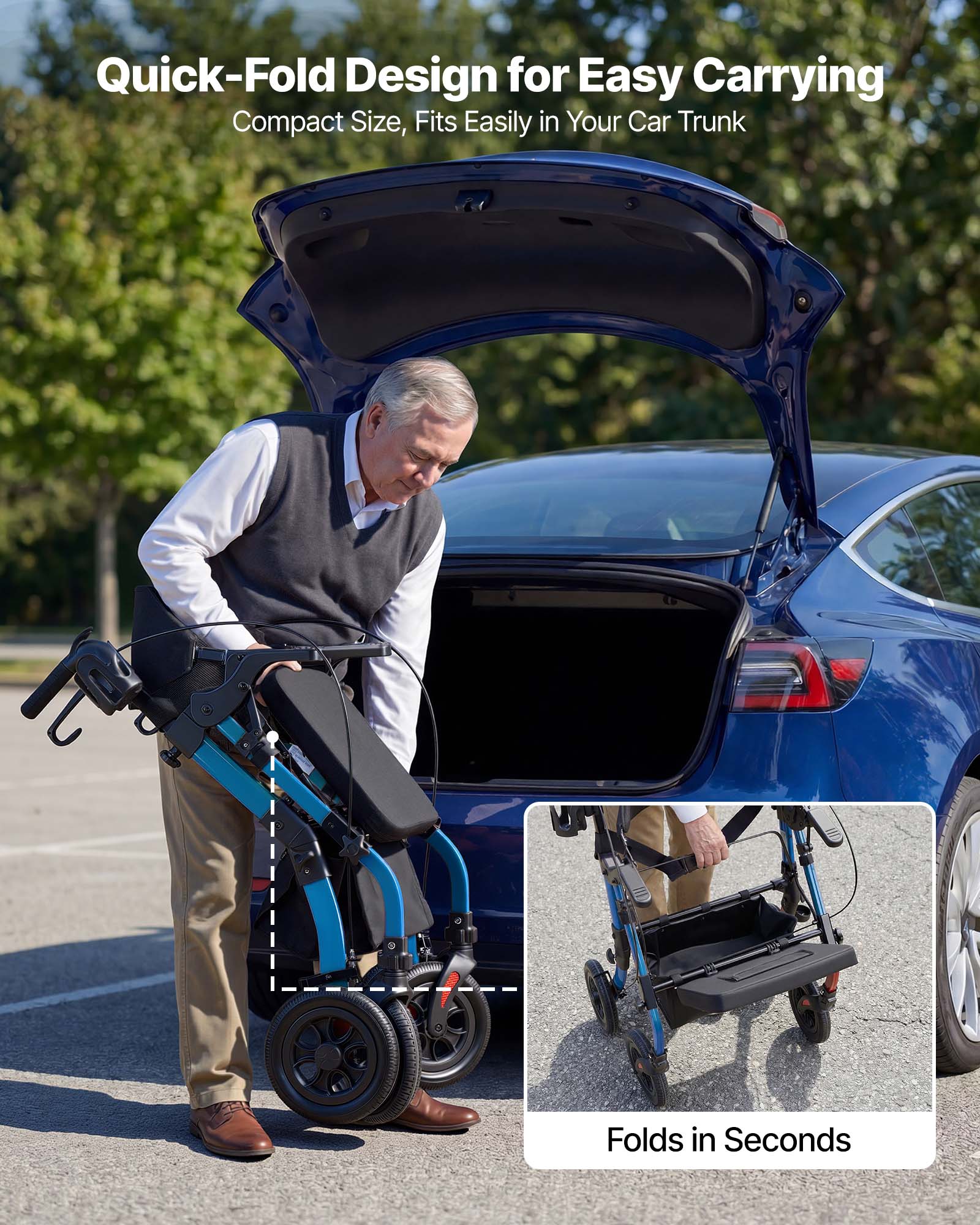 Quick-Fold Design for Easy Carrying  
Compact Size, Fits Easily in Your Car Trunk  
Folds in Seconds