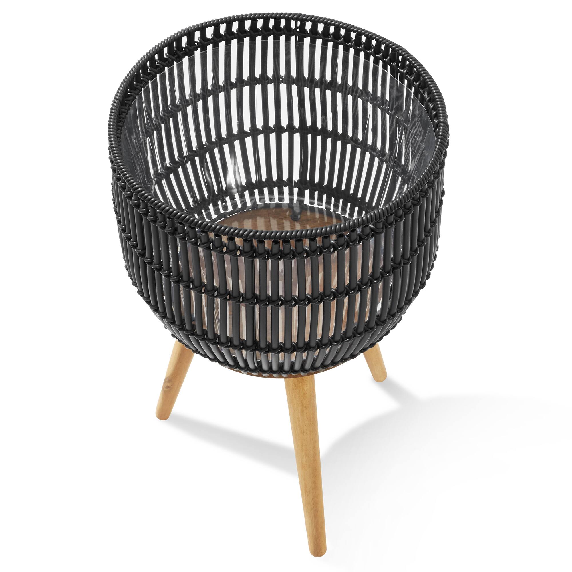 Alt View 1. Casafield - Indoor Planter with Stand, Large Rattan Basket for Plants and Flowers with Wood Legs - Black with Natural Legs.