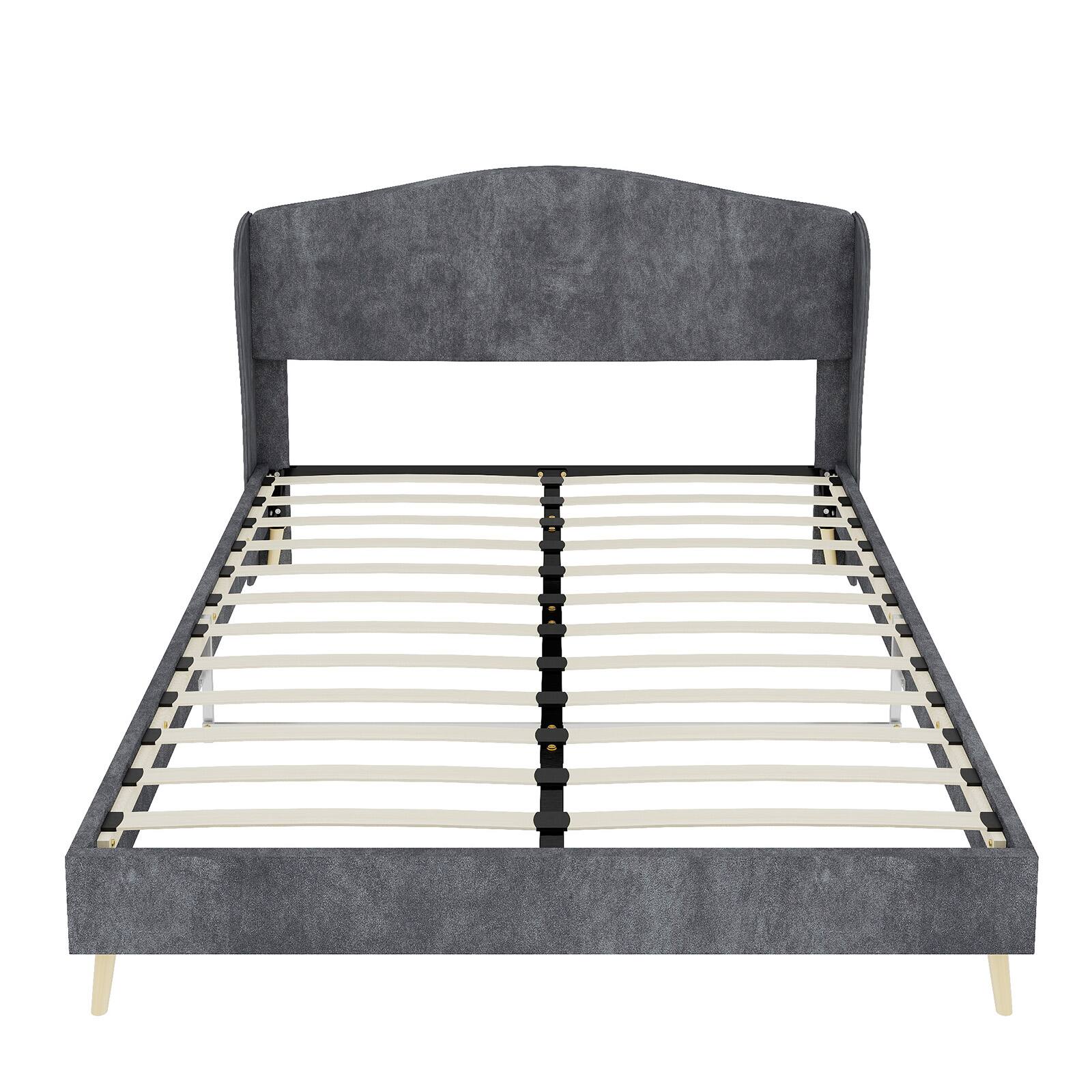 Back. Loheer - Loheer Gray Velvet Upholstered Bed Frame Full Size Sturdy Platform - Grey.