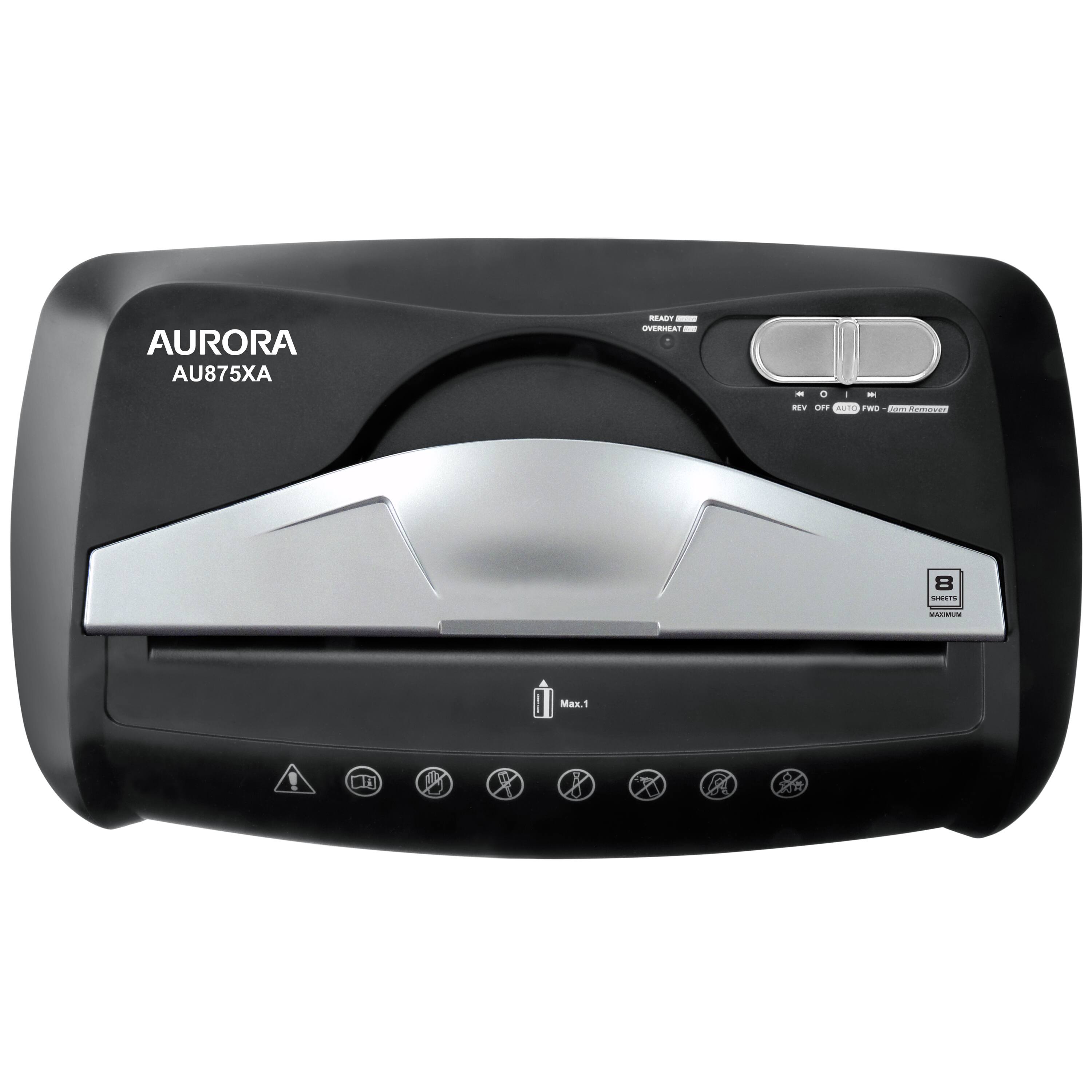 AURORA AU875XA

READY
OVERHEAT

REV OFF AUTO FWD

Max.1

8 SHEETS

(Various icons indicating usage and safety instructions)