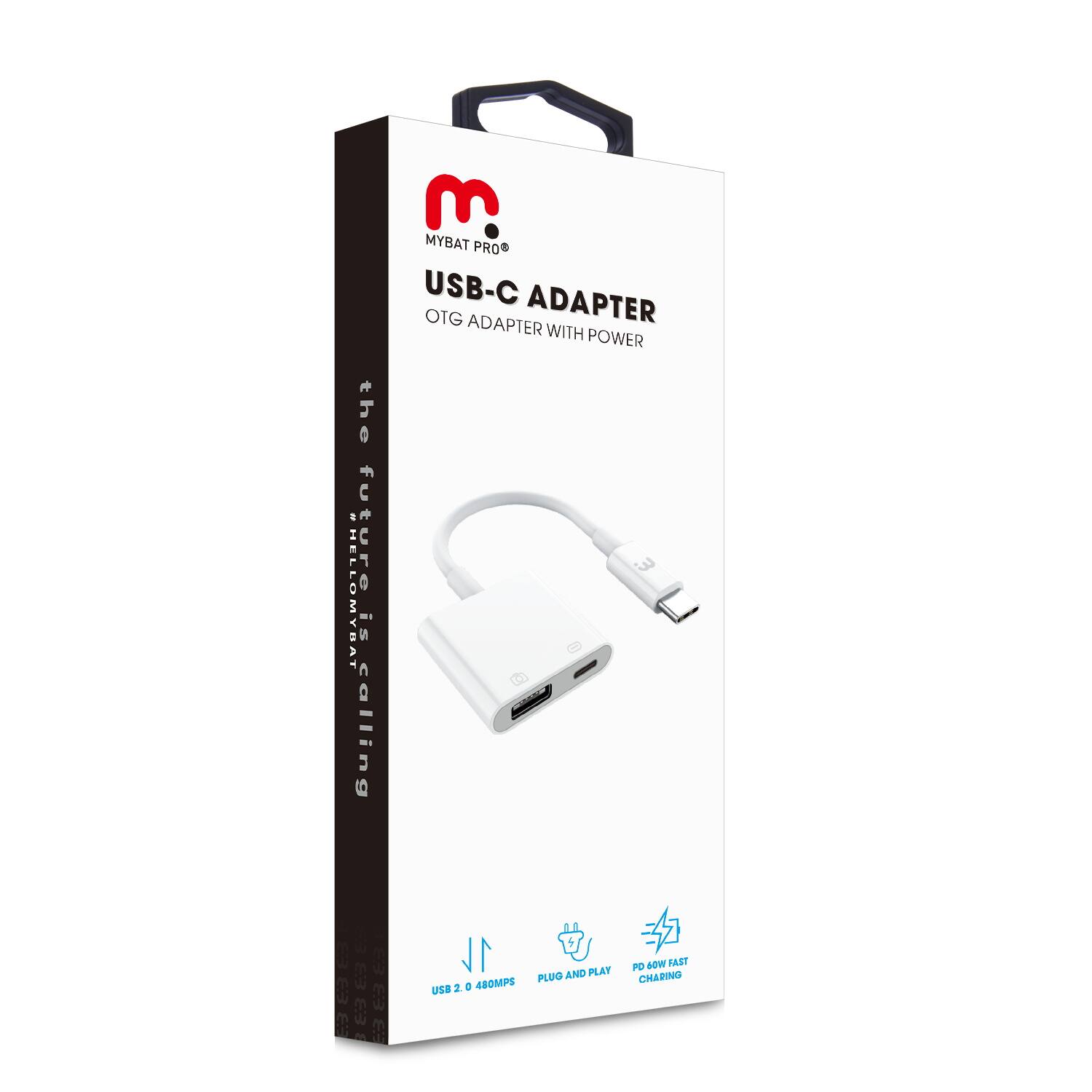 MYBAT PRO

USB-C ADAPTER  
OTG ADAPTER WITH POWER

the future is calling

USB 2.0 480Mbps  
PLUG AND PLAY  
PD 60W FAST CHARGING