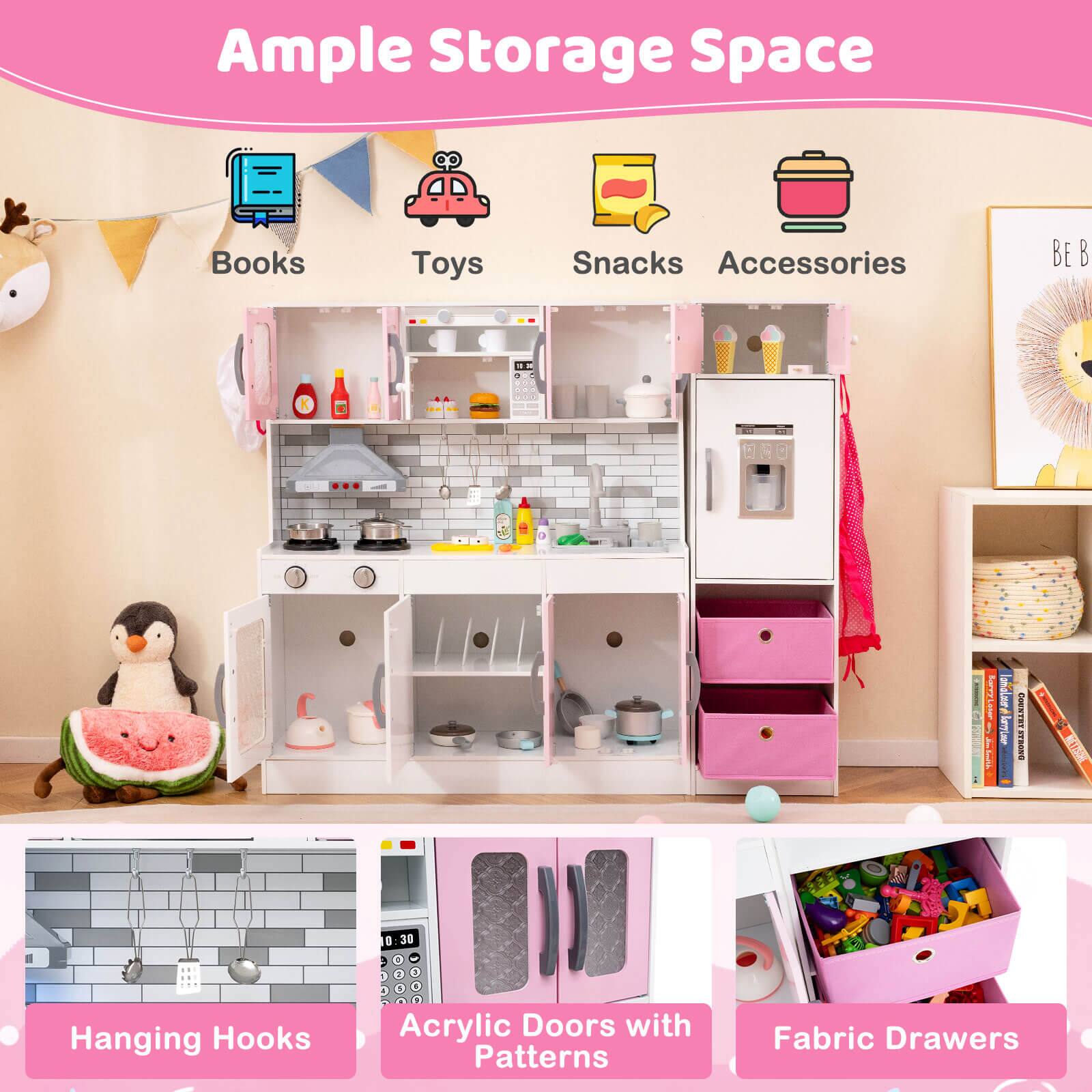 Ample Storage Space

Books Toys Snacks Accessories

Hanging Hooks

Acrylic Doors with Patterns

Fabric Drawers
