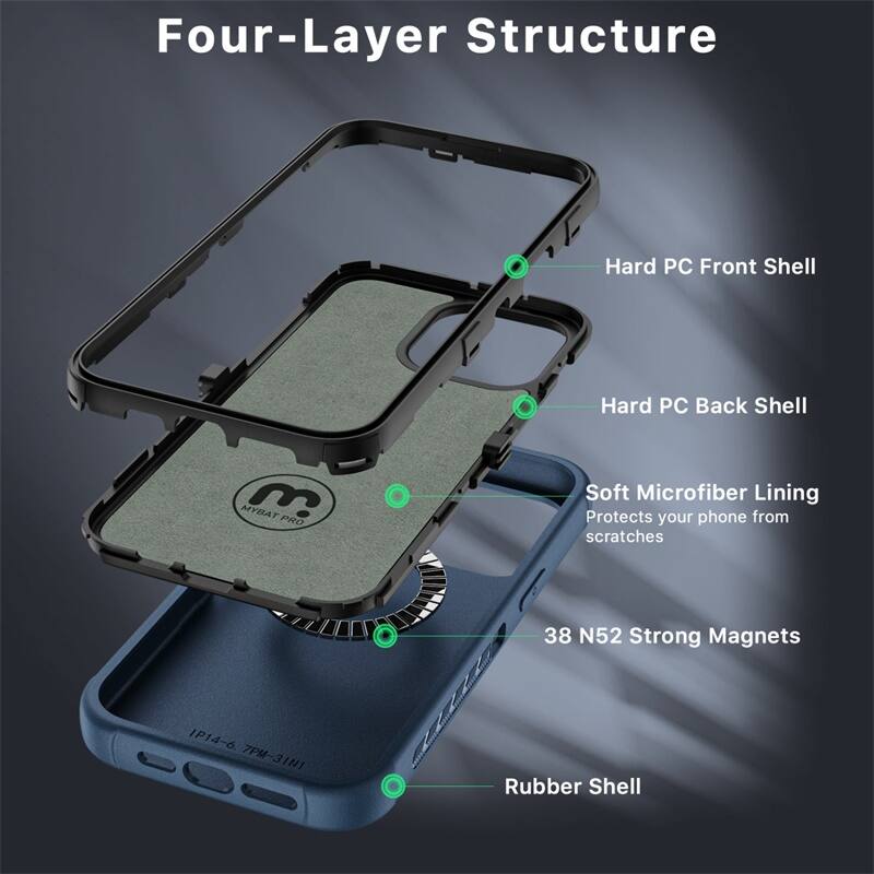 Four-Layer Structure
Hard PC Front Shell
Hard PC Back Shell
Soft Microfiber Lining
38 N52 Strong Magnets
Rubber Shell