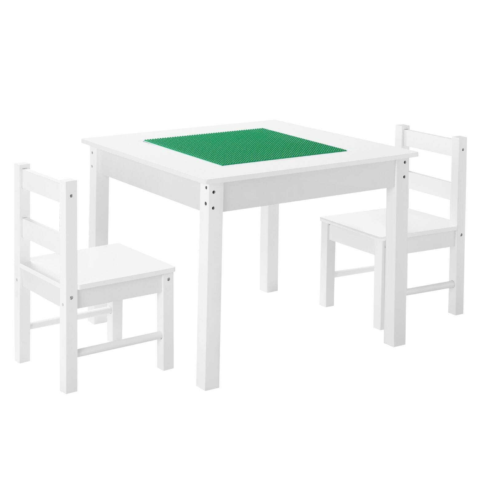 Front. VEVOR - Kids Activity Table and 2 Chairs Set, Double-Sided Building Block Tabletop, Toddler Table and Chair Set - Wood color.
