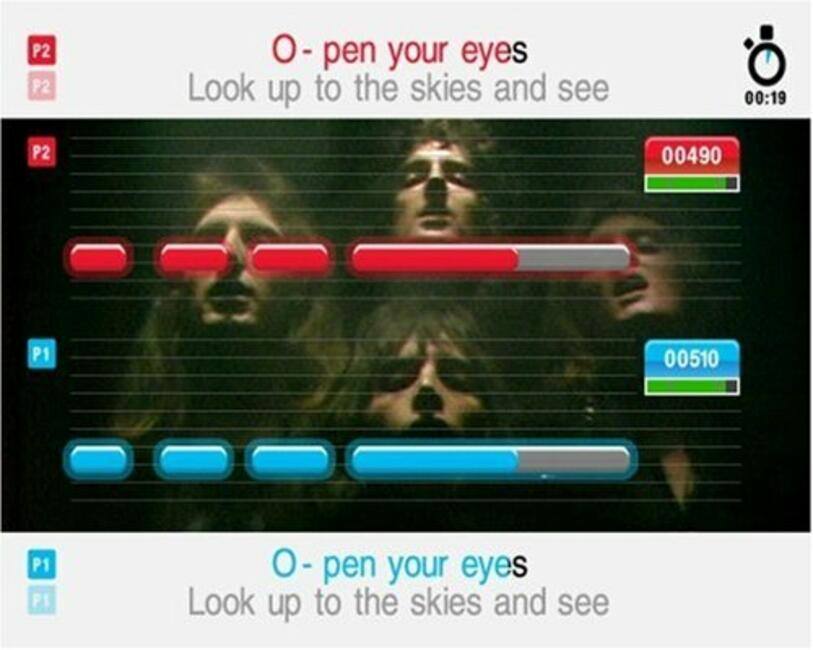 P2  
O - pen your eyes  
Look up to the skies and see  
00:19  
00490  

P1  
O - pen your eyes  
Look up to the skies and see  
00510